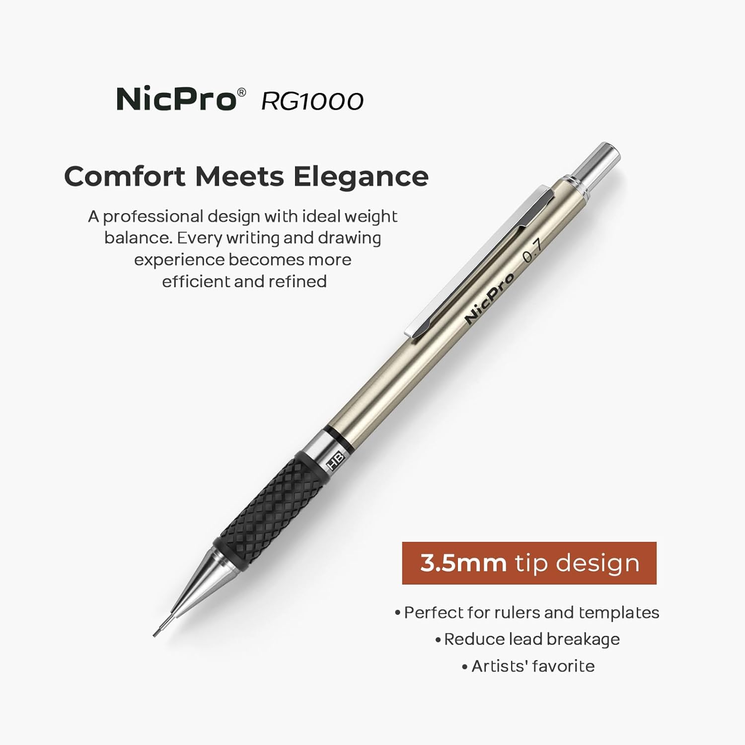 Detalle 2 de Nicpro 0.7 mm Art Mechanical Pencil Set (3 pcs) with Storage Case & HB Lead Refills