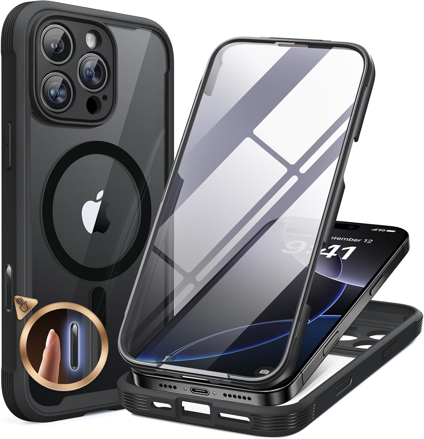 Detalle de Miracase Glas Serie für iPhone 16 Pro Max Hülle mit MagSafe – Rundumschutz & Kamerasteuerung