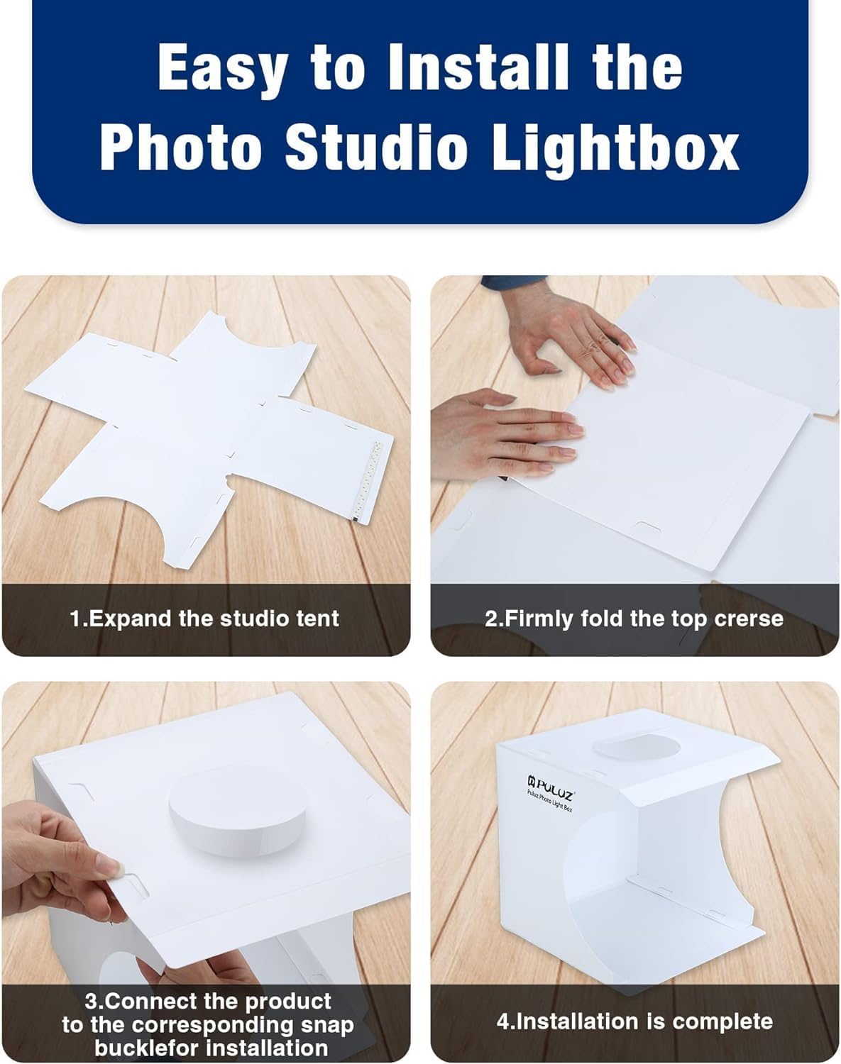 Thumbnail 6 de PULUZ Mini Fotobox (20 cm) mit 20 LED-Leuchten, Softbox-Zelt-Set und 6 Hintergründen