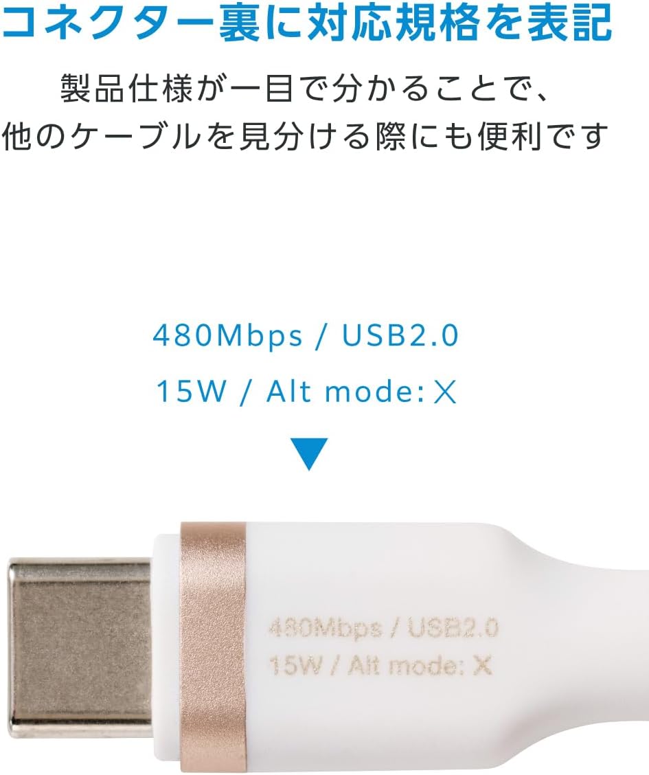 Detalle de エレコム MPA-ACECSS03WH USB-A to USB Type-Cケーブル 0.3m・最大15W・シリコン素材