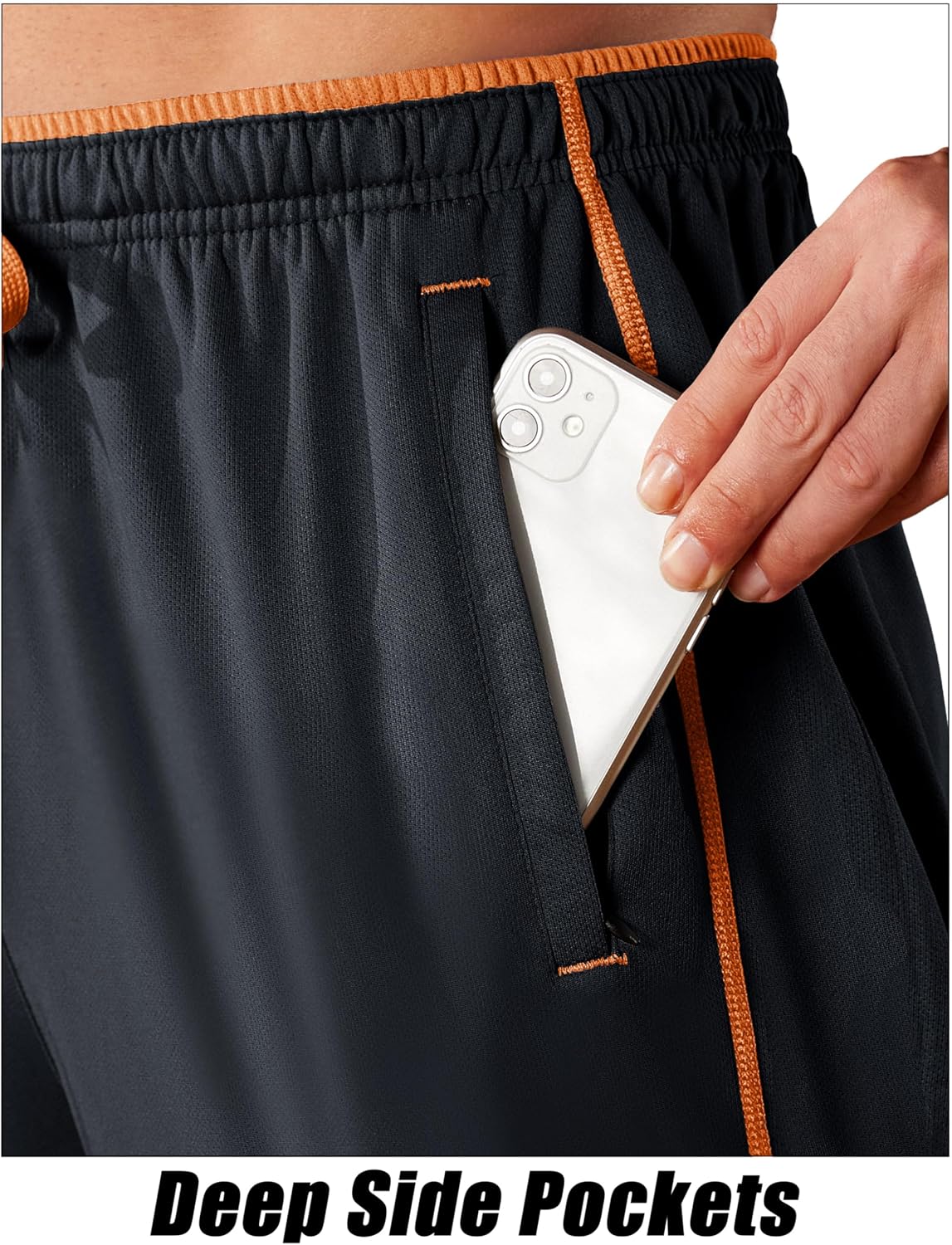 Detalle de EKLENTSON Men's Mesh Jogging Bottoms with Zipper Pockets – Open Bottom, Loose Fit