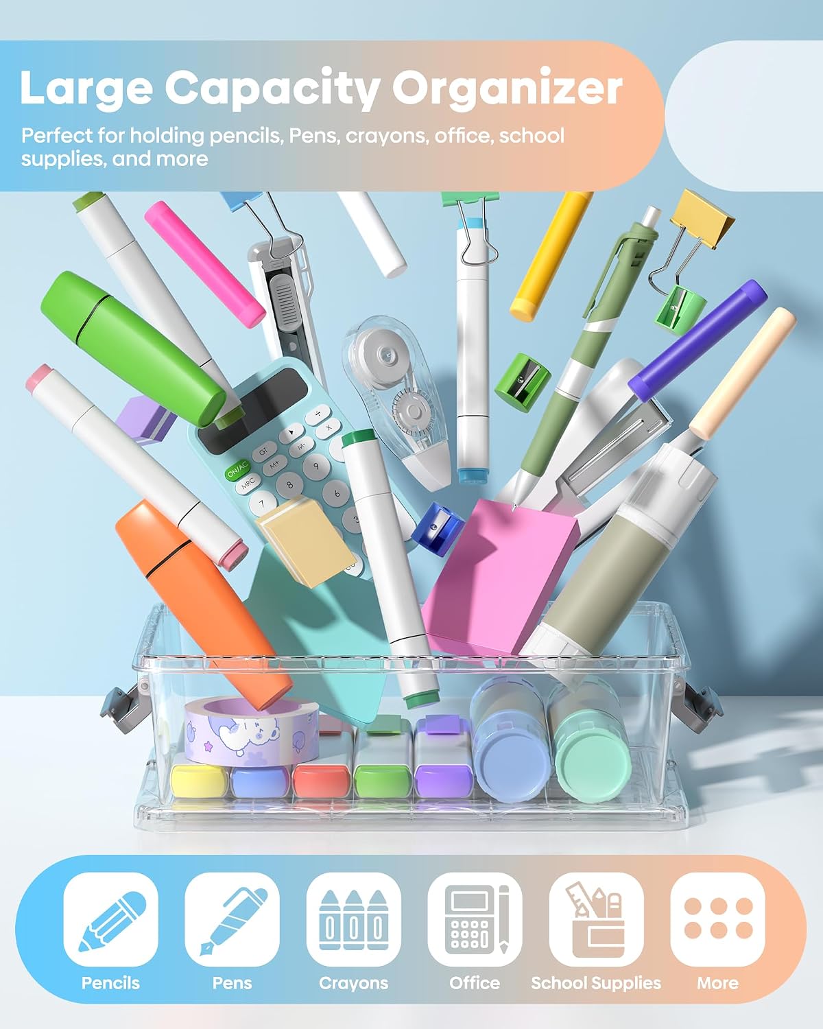 Detalle 1 de BiuLeon U4 Pencil Box Set, 8-Pack Stackable Clear Plastic Organizers