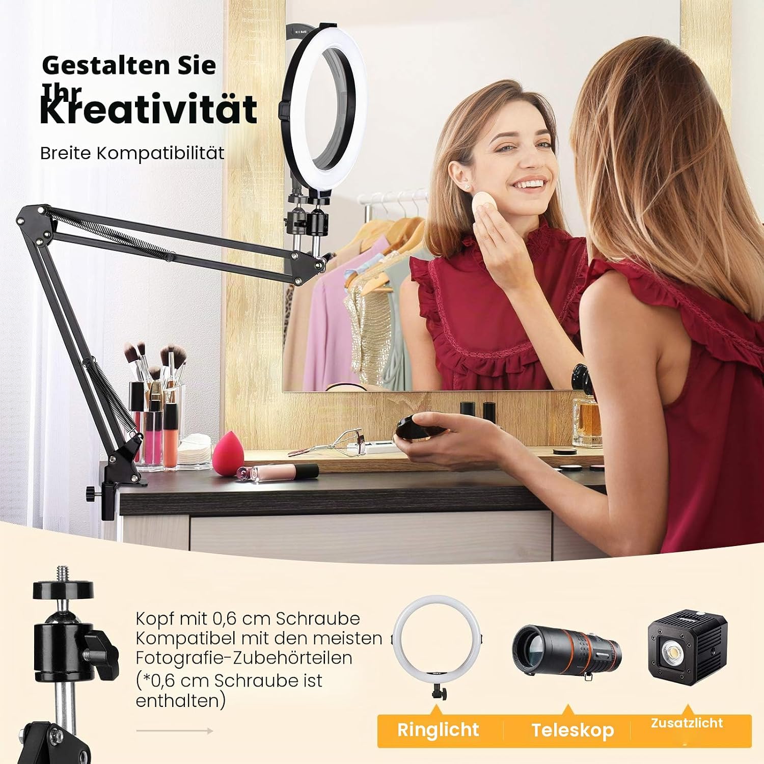 Thumbnail 5 de TARION Handy Gelenkarmhalterung mit Klemme und 1/4 Zoll Schraube – Langarm, schwarz
