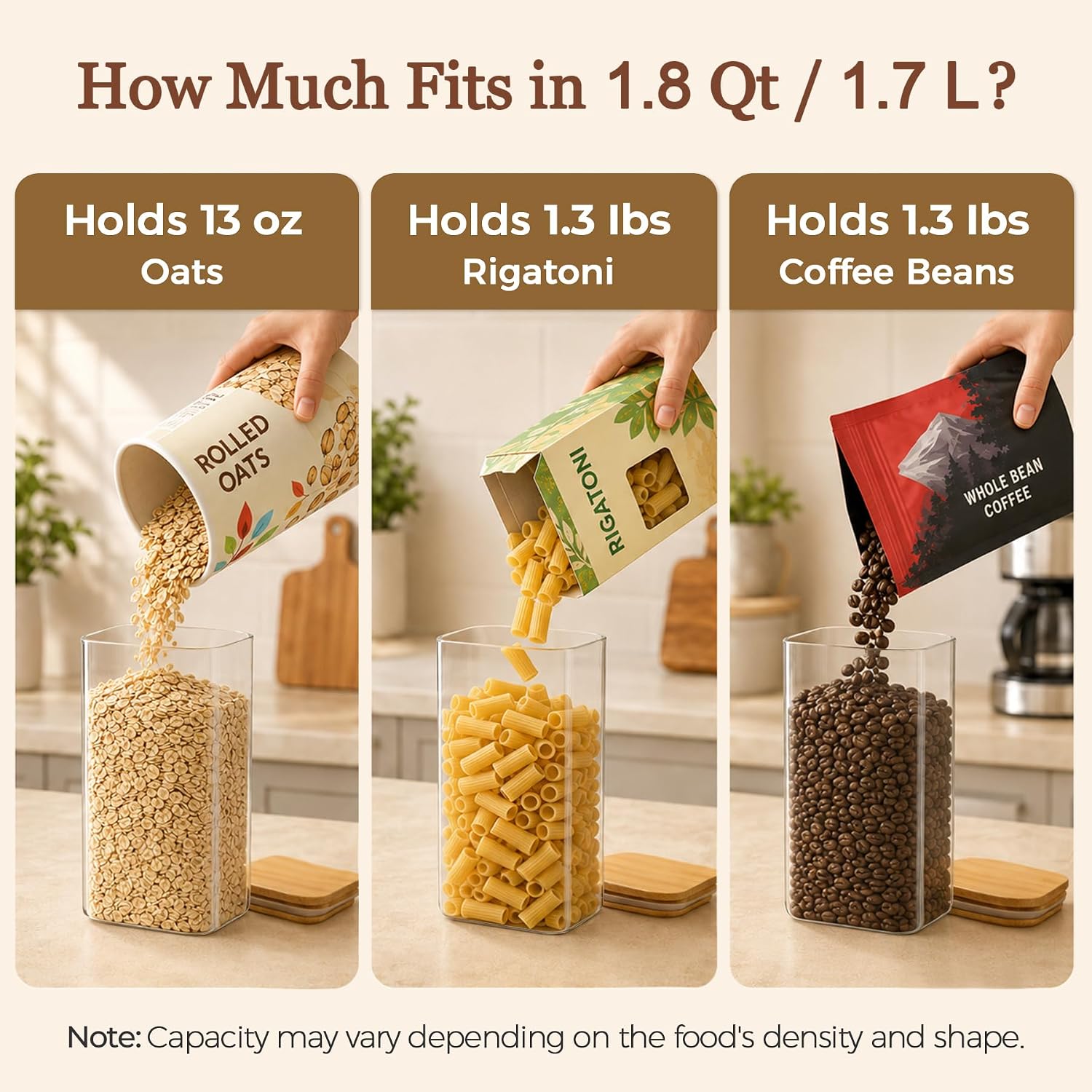 Thumbnail 3 de ComSaf 1.8 Qt Rectangle Glass Storage Containers (with Lids & Bamboo-Style Lids) for Pantry Organization