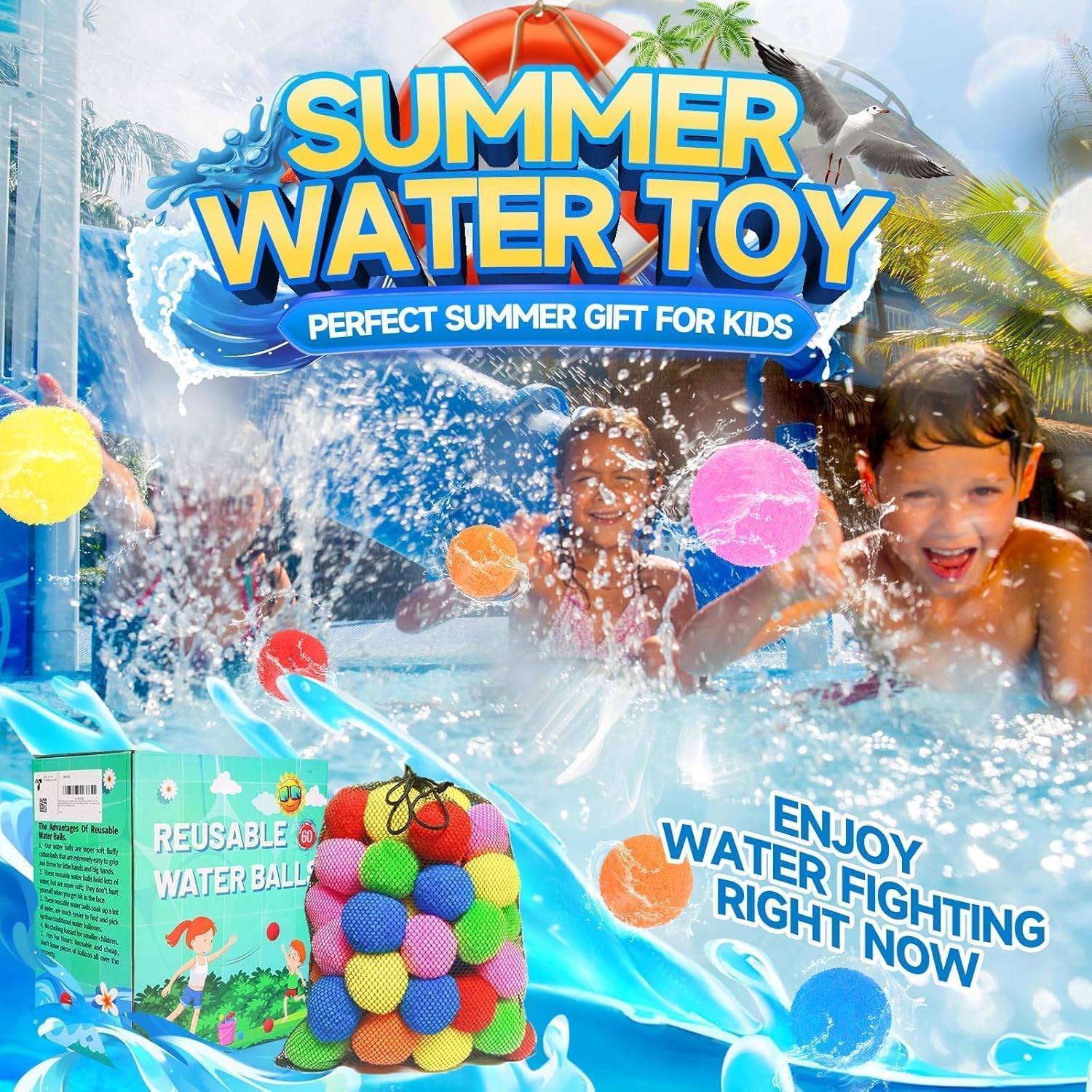 Detalle de BEFANS 60 Pcs Reusable Water Balls — Colorful, Washable Water Toys for Summer Fun