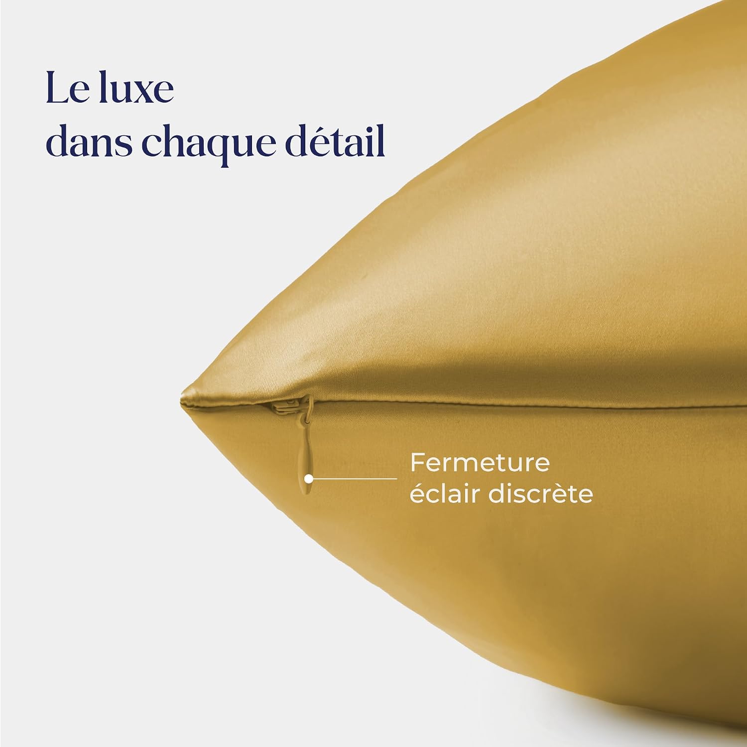 Detalle de Dreamzie Taie d’oreiller en soie 100% 22 Momme Grade 6A (Oeko-Tex) – 60 x 60 cm, doré – 1 unité