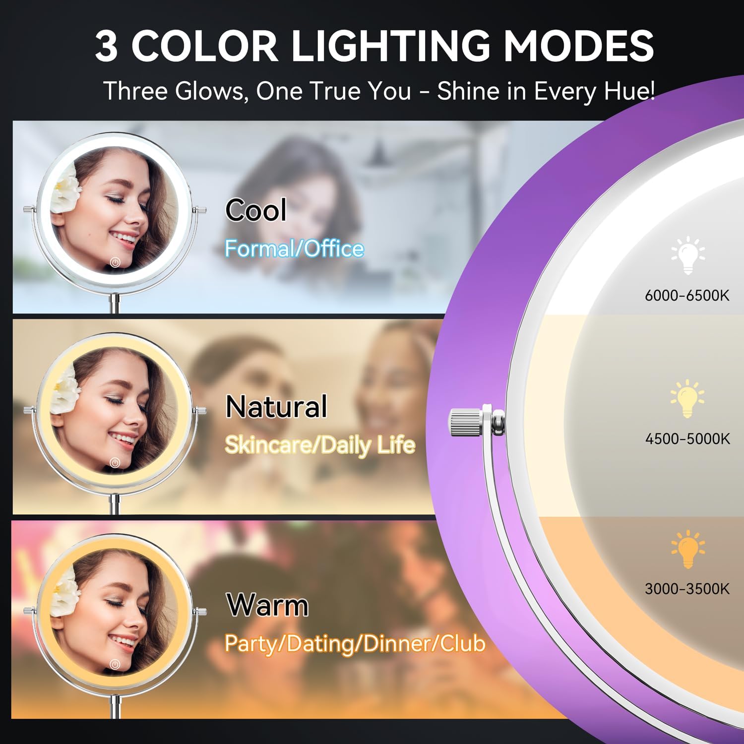 Thumbnail 2 de Auxmir 9-In Lighted Makeup Mirror 30X