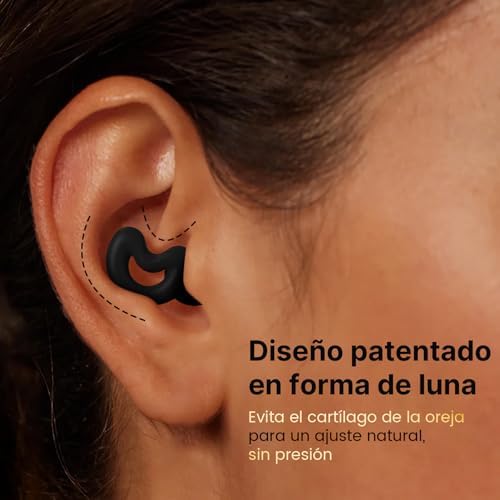 Detalle de Tapones para dormir de silicona suave de Relaxcharm — 5 tallas y estuche compacto