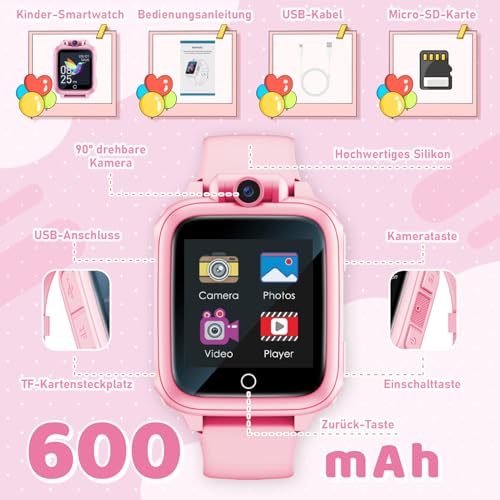Thumbnail 7 de Awatty S9 Kinder-Smartwatch in Rosa mit Touchscreen, HD-Kamera und 14 Lernspielen
