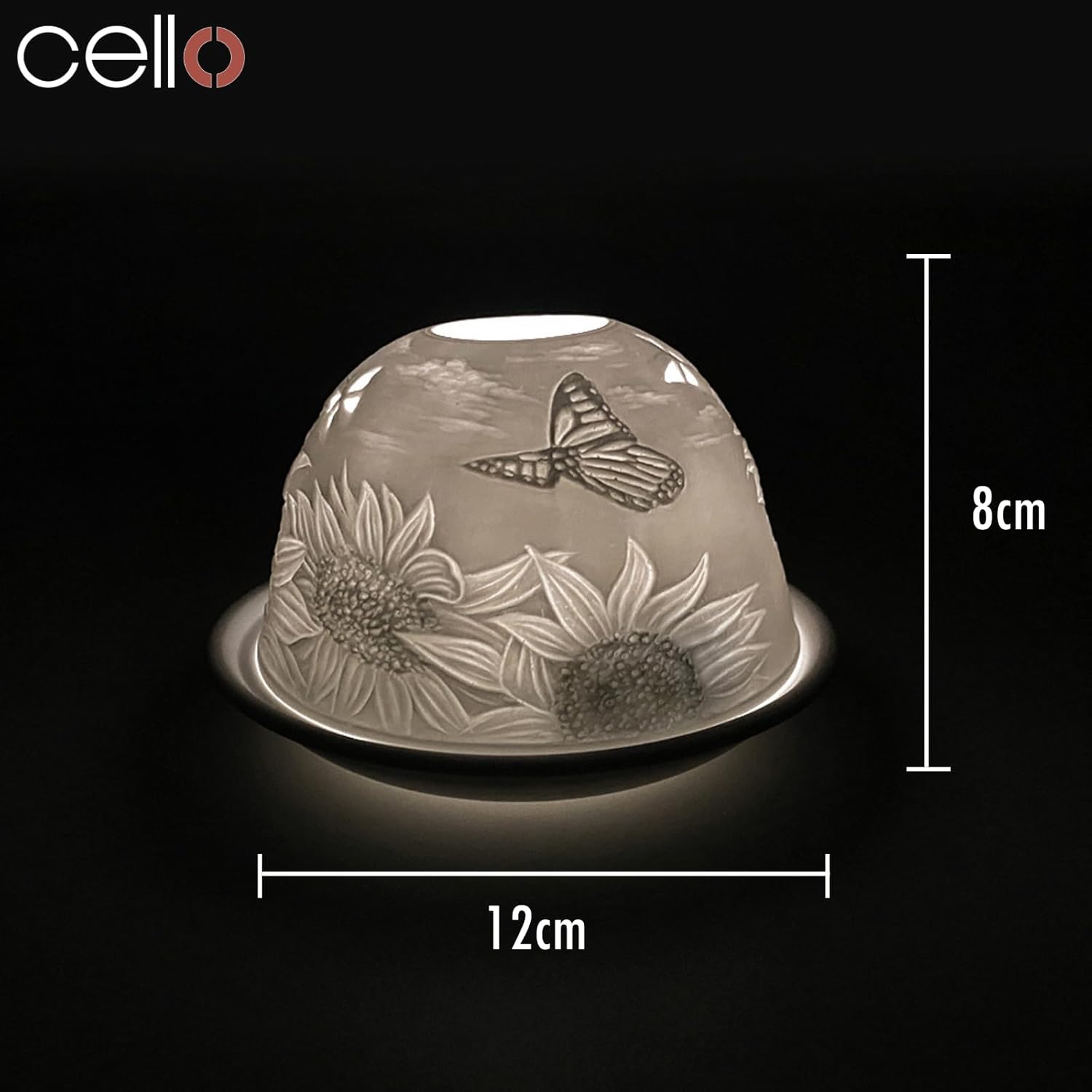 Thumbnail 1 de Cello Porcelain Tealight Holder Dome – Sunflower & Butterfly lithophane 3D projection tealight or LED