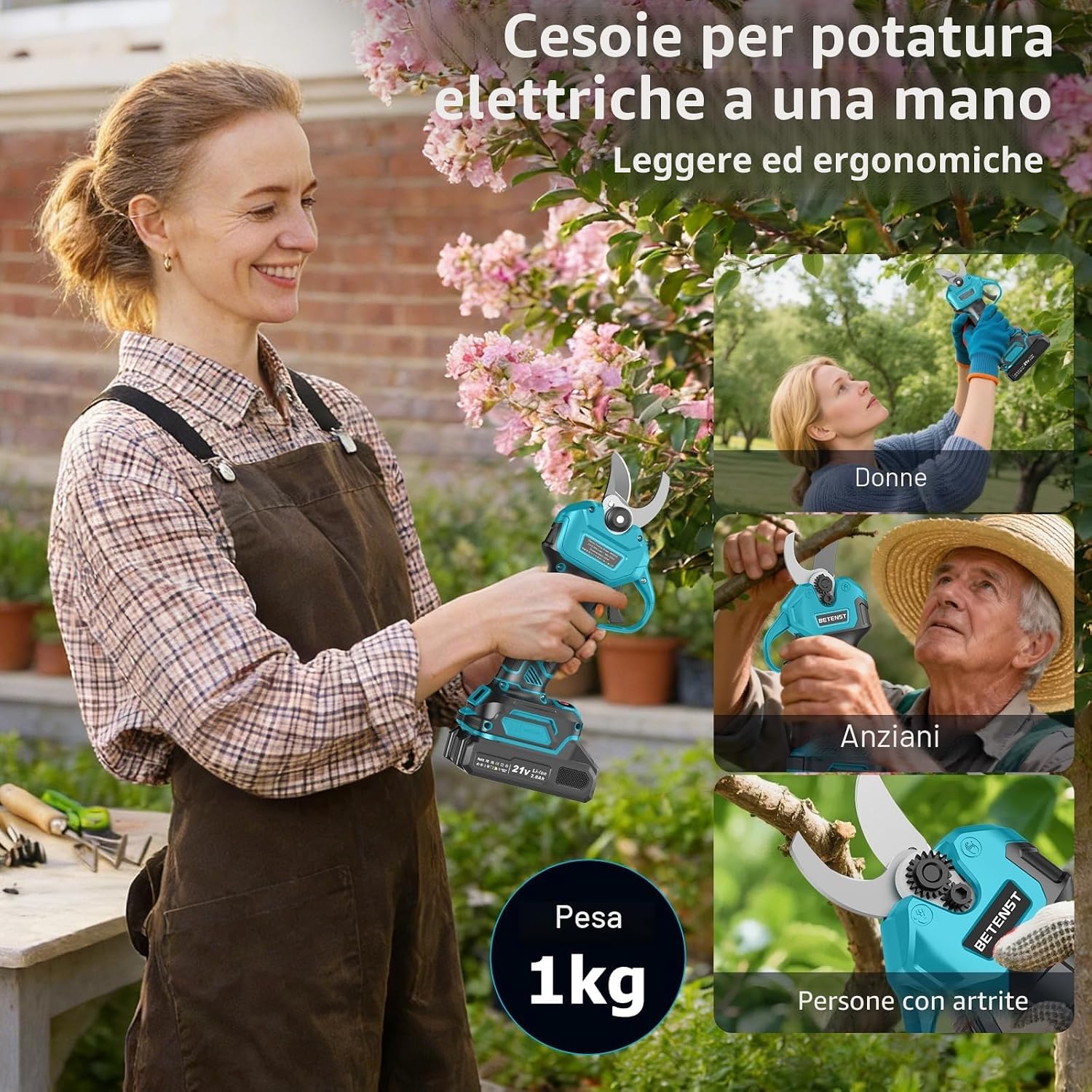 Thumbnail 4 de BETENST Forbici Potatura Brushless 2x2,0Ah 62 mm