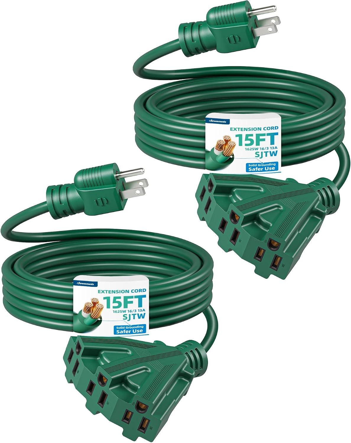 Detalle de DEWENWILS DL-31/DL-523C 15-ft Outdoor Extension Cord, 2-Pack, Green