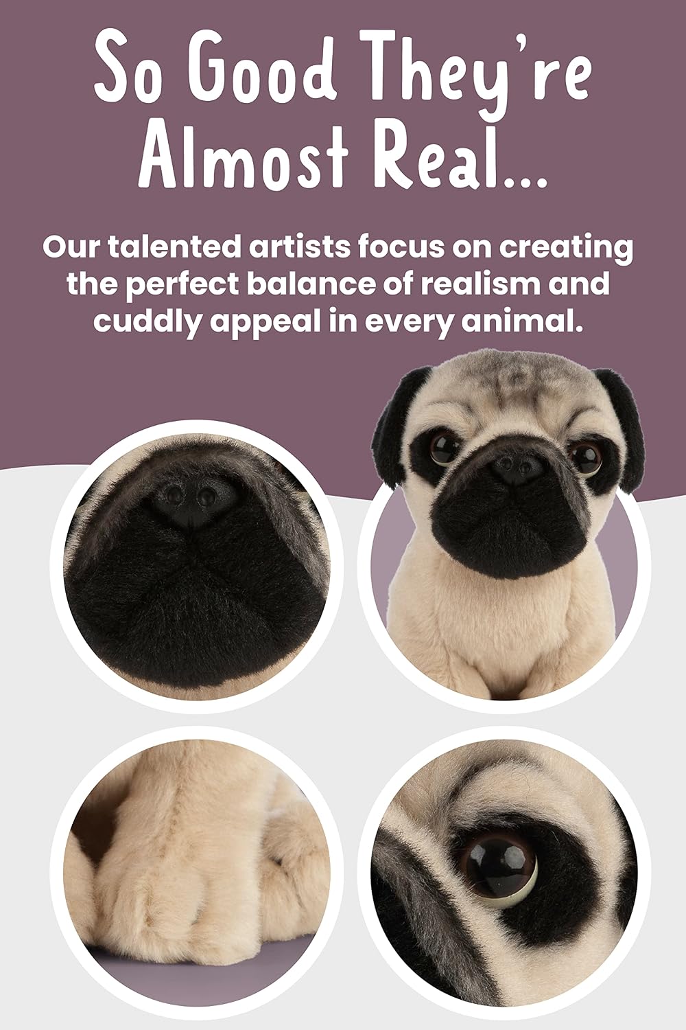 Detalle de Keycraft Living Nature Pug Puppy 16cm Plush Dog Toy with Realistic Details