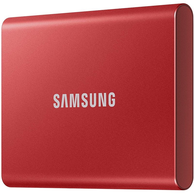 Detalle de Samsung T7 SSD 500GB USB-C Rojo: rendimiento rápido y seguridad para tus datos