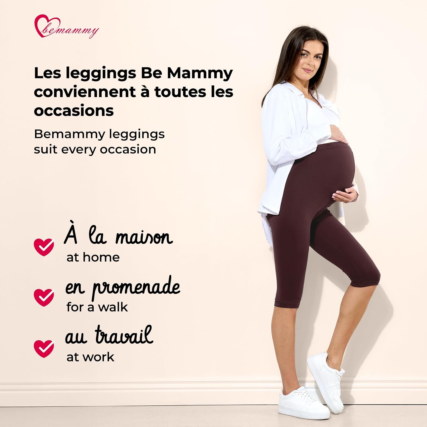 Detalle 1 de Be Mammy Leggings de maternité 3/4 en coton taille haute BE20-229