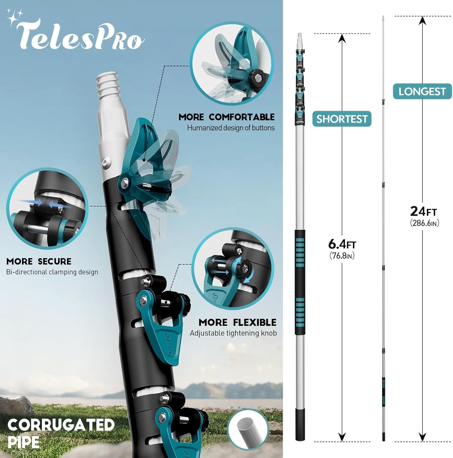 Detalle de TelesPro HI-2302-7-3K24 High-Reach Duster Kit with 6–24 ft Pole