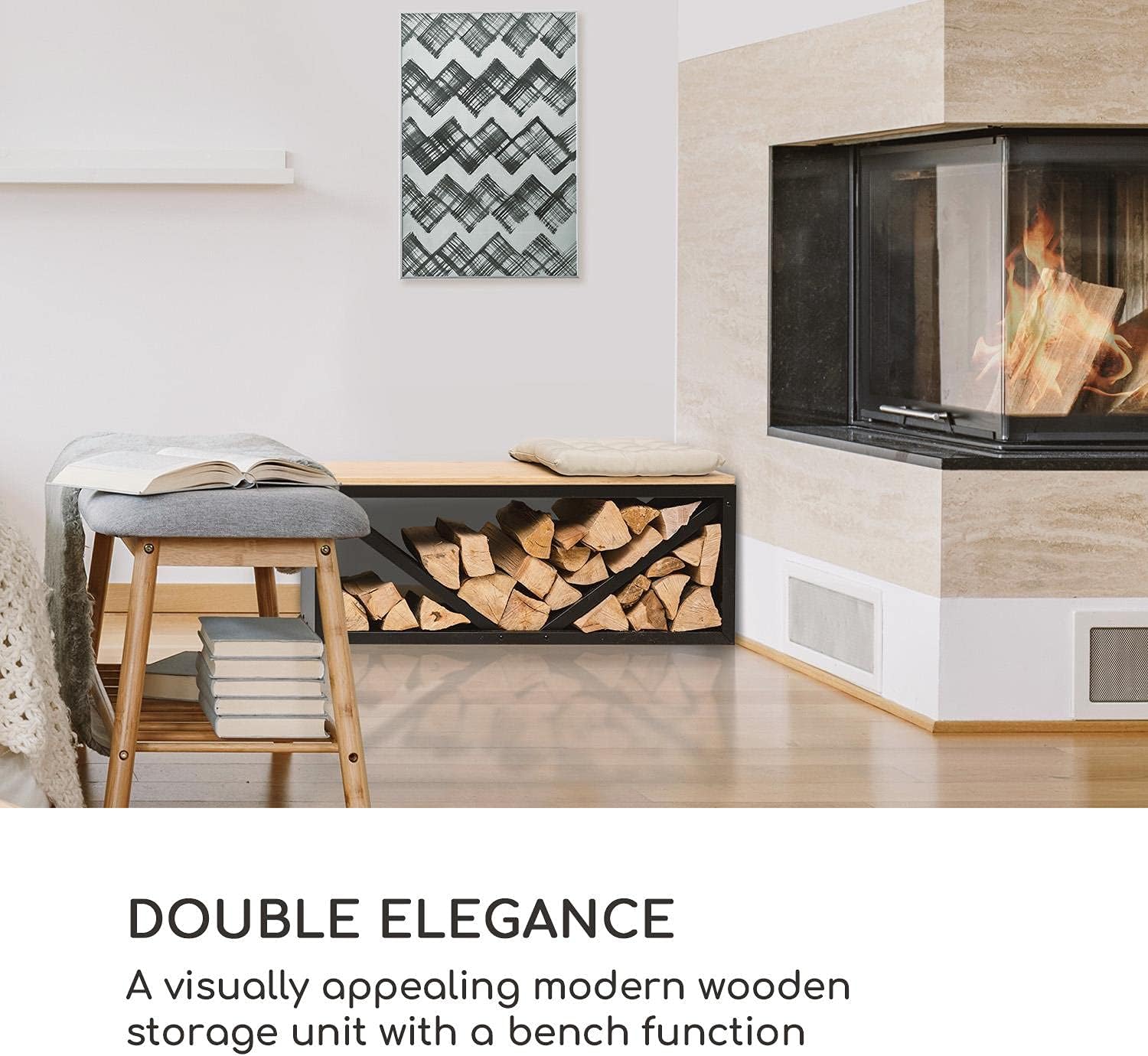 Thumbnail 1 de blumfeldt Banc de rangement pour bois de chauffage en bambou noir, pour intérieur et extérieur