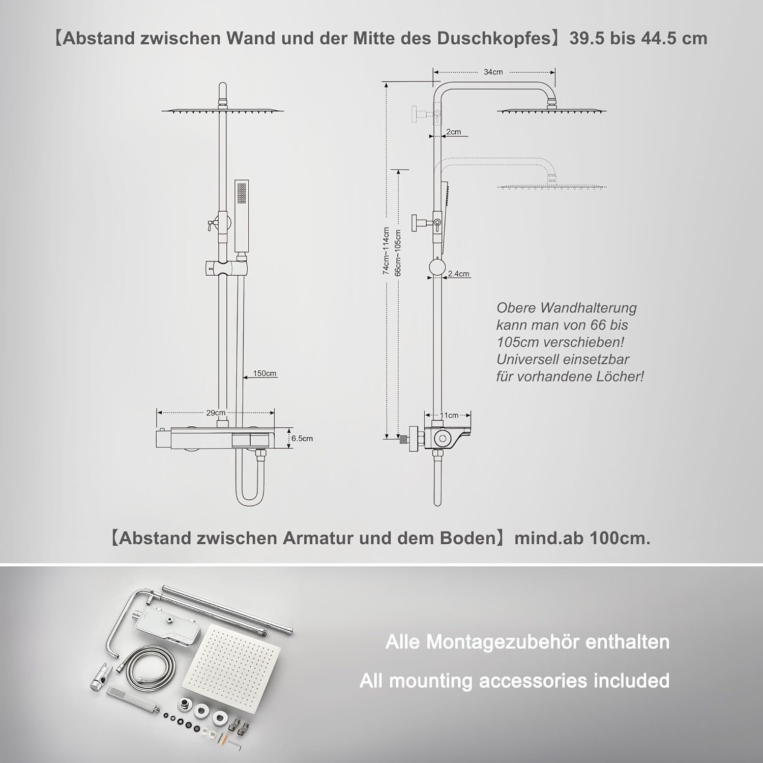 Detalle de Görbach Kit Doccia con termostatico in acciaio INOX 304 e soffione a pioggia cromato