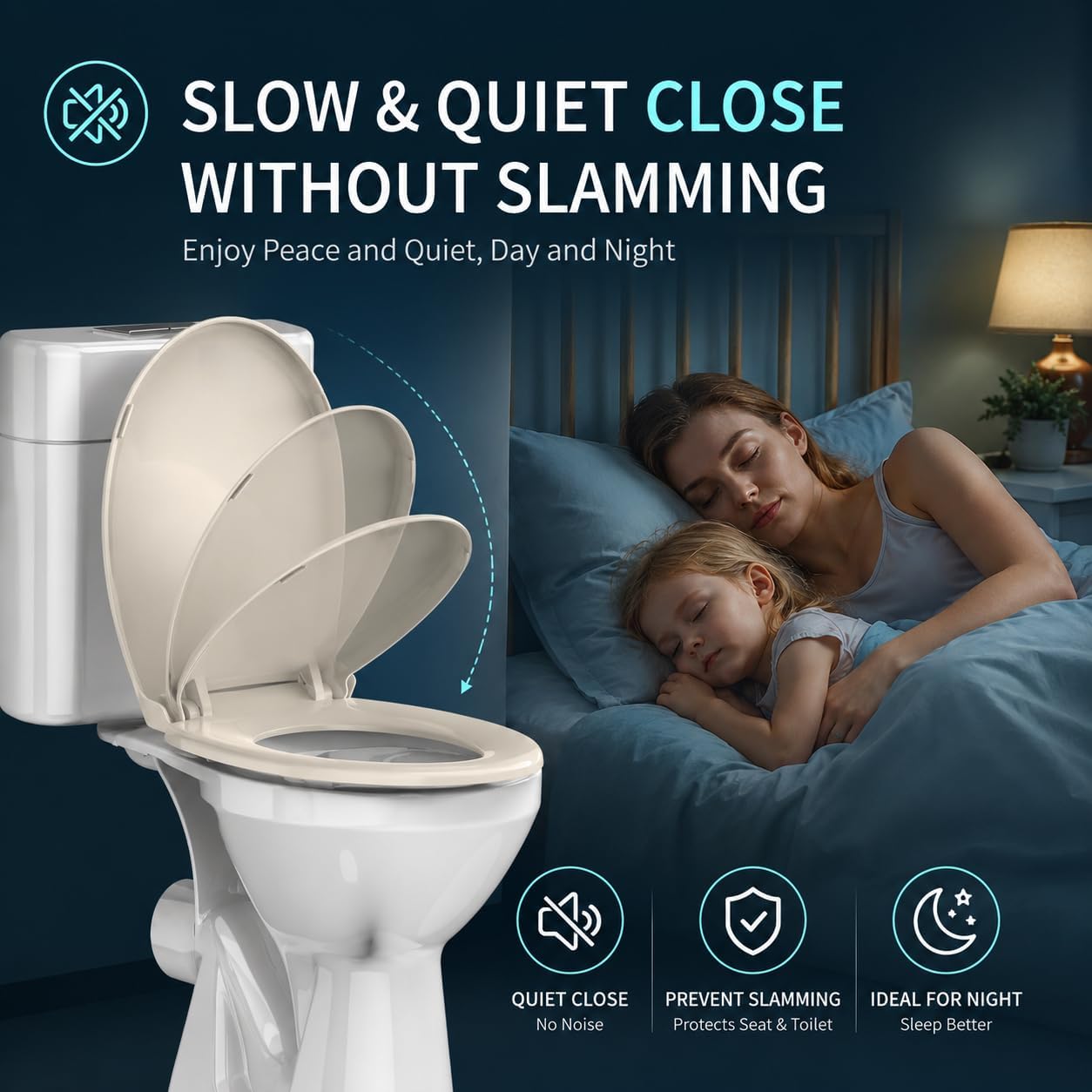 Detalle 2 de Meydrdou 16.5-Inch Round Toilet Seat, Almond PP Plastic, Soft-Close Lid
