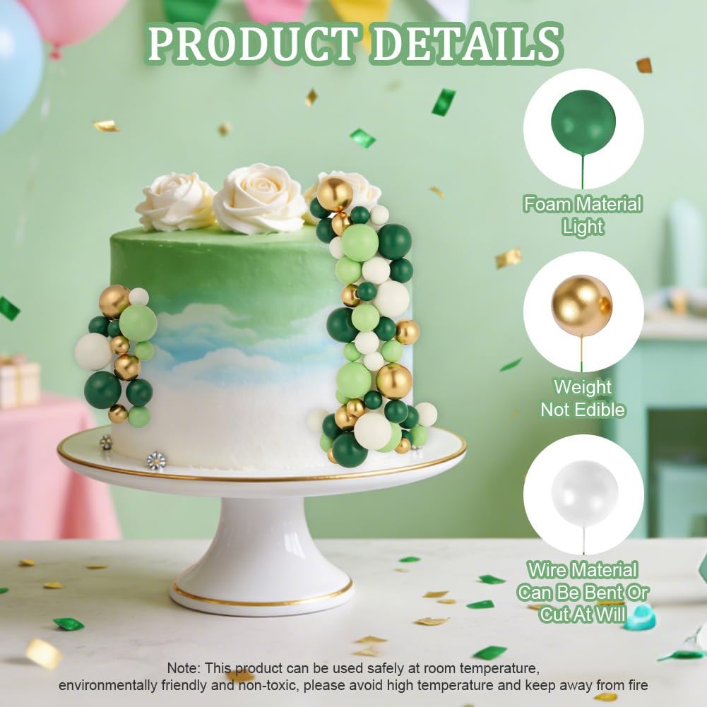 Detalle de URAQT 36 Stück Tortendeko Kugeln – Grüner Reihe, Cake Topper für Geburtstag, Hochzeit, Babyparty