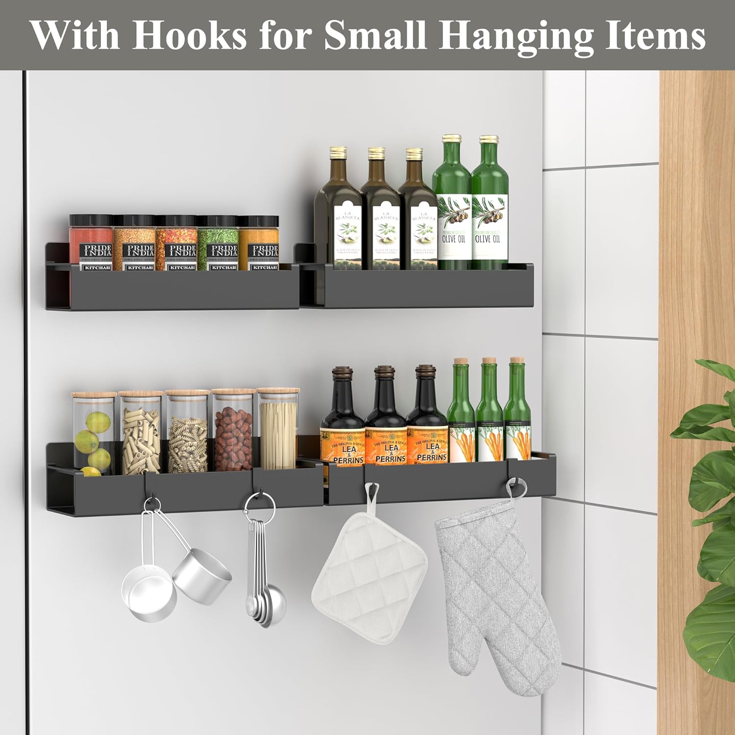 Detalle 2 de HuggieGems 4 Pack Magnetic Spice Rack Organizer for Refrigerator 🧂