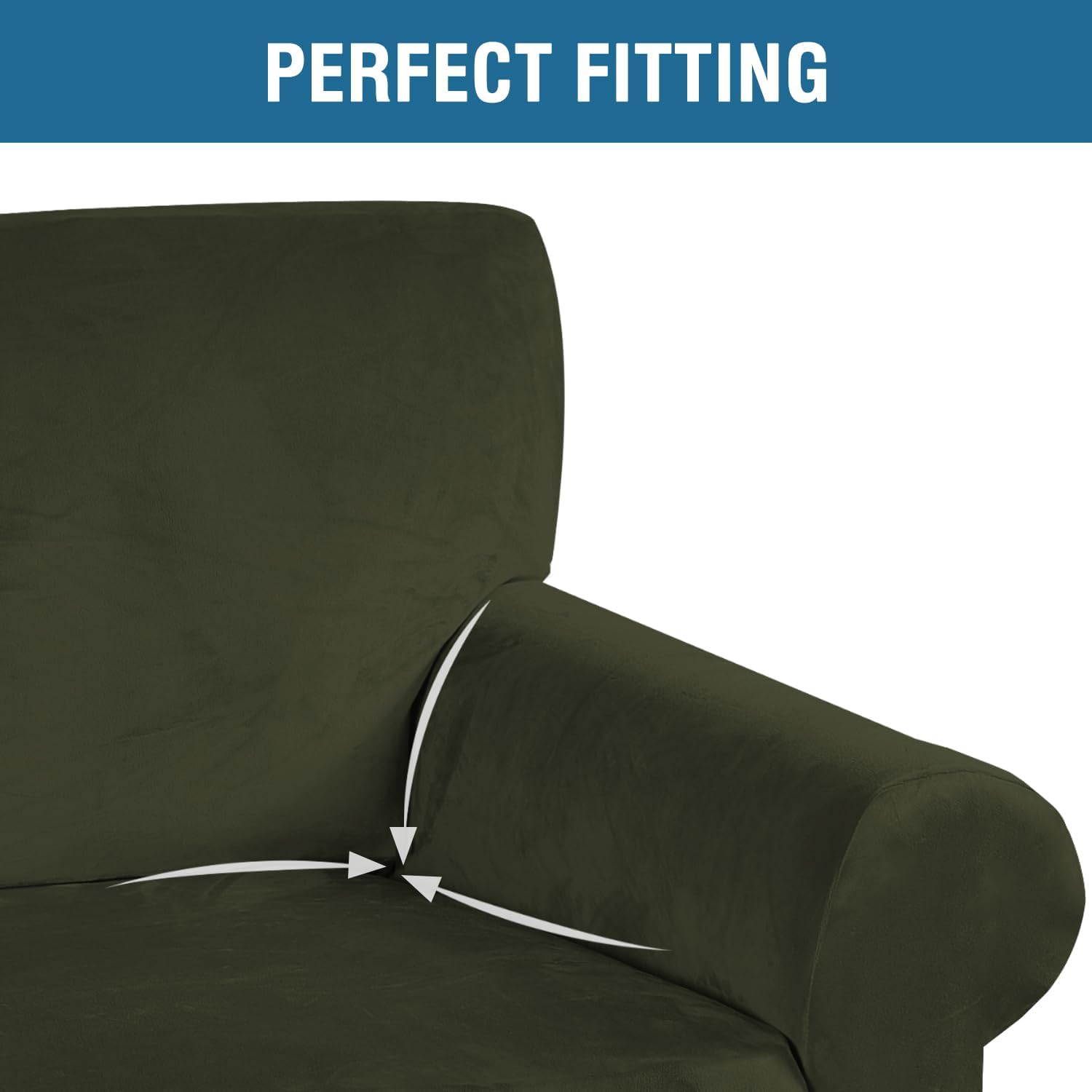 Detalle de H.VERSAILTEX Stretch Velvet Armchair Slipcover, Olive, 31–49 in