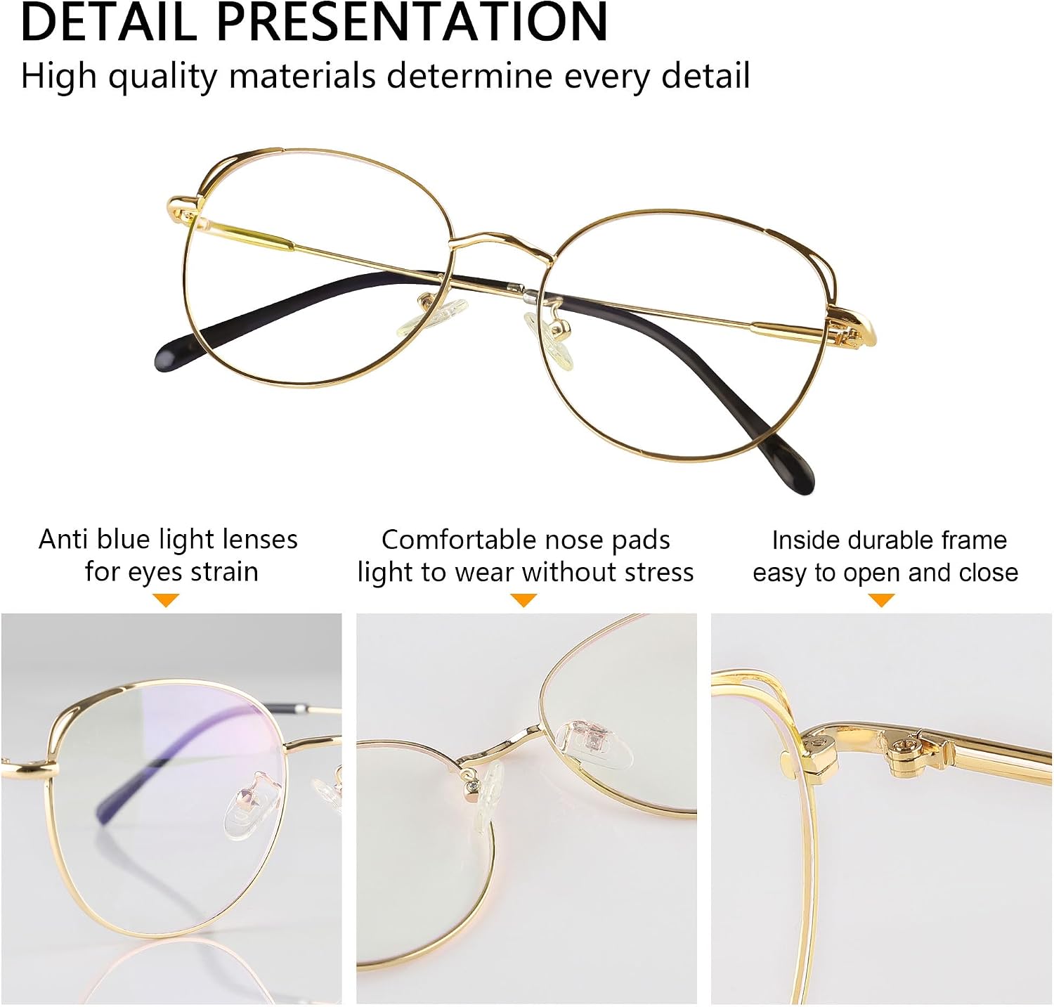 Detalle de COOLOO Blue Light Glasses – Anti-Blue Light, Round Retro Frames for Everyday Comfort
