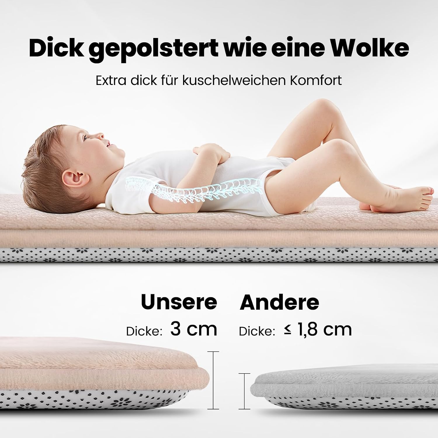 Detalle de Tuocal Krabbelmatte Baby 127×127cm – 3 cm Dicke Memory-Schaum, rutschfest, beige