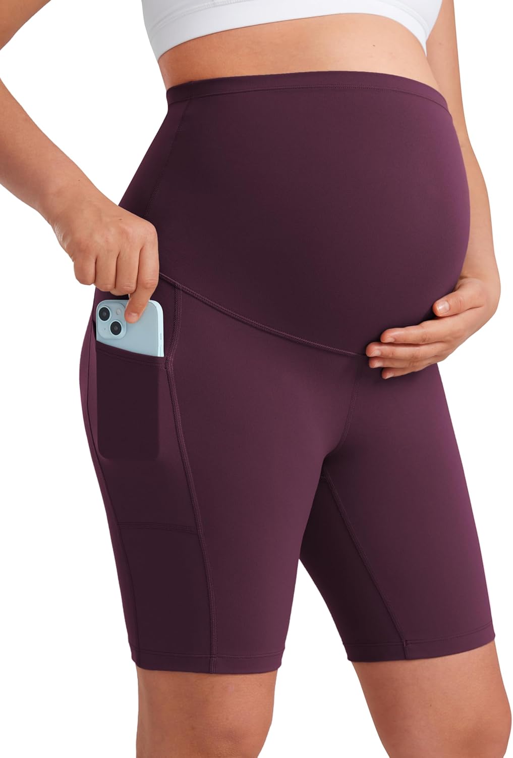 Detalle de CRZ YOGA Donna Butterluxe maternità: pantaloncini yoga super elasticizzati con tasche