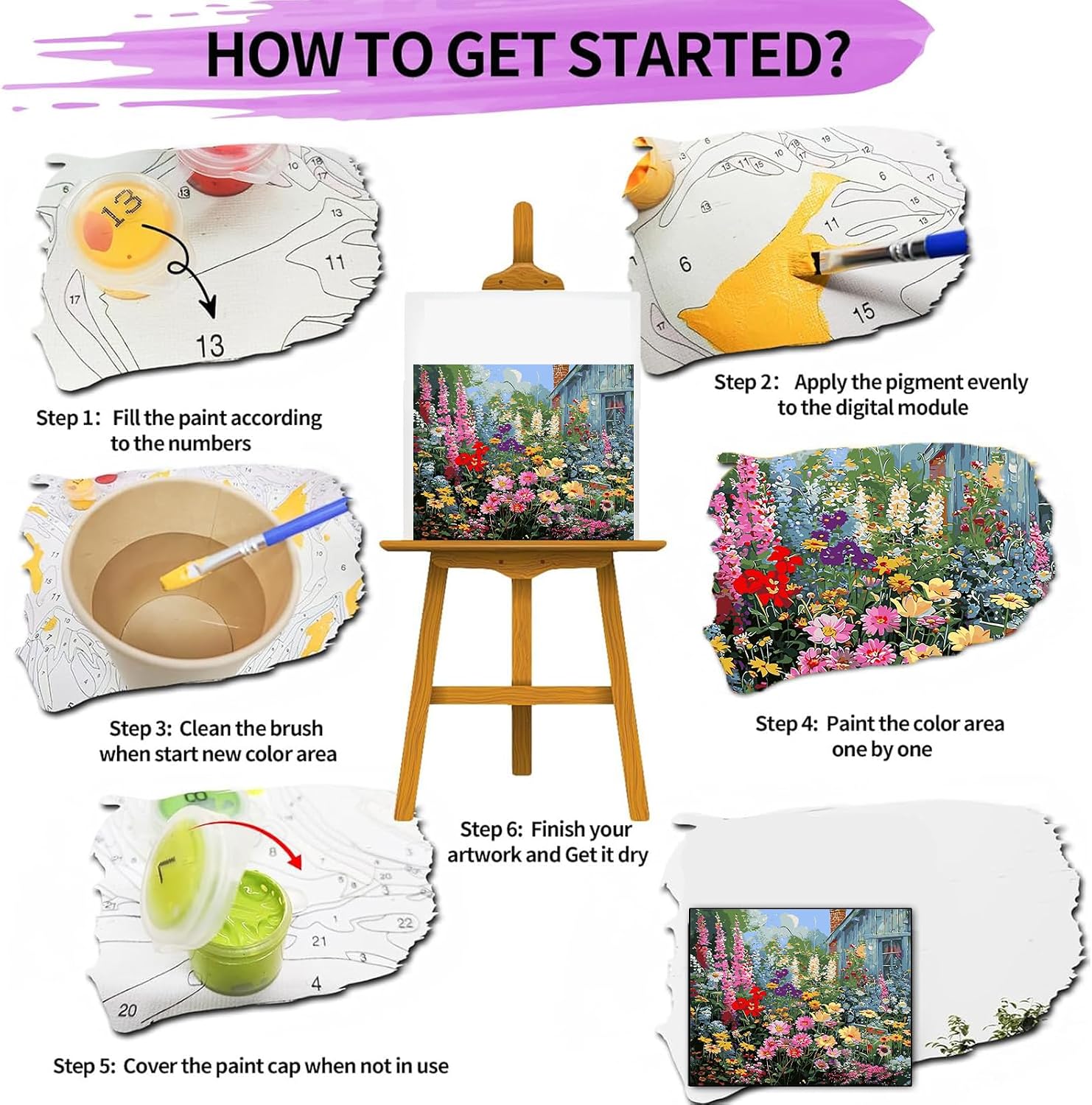 Thumbnail 6 de GOUGOUFAFA Flowers Paint by Numbers Kit (16 x 20 inch) for Adults
