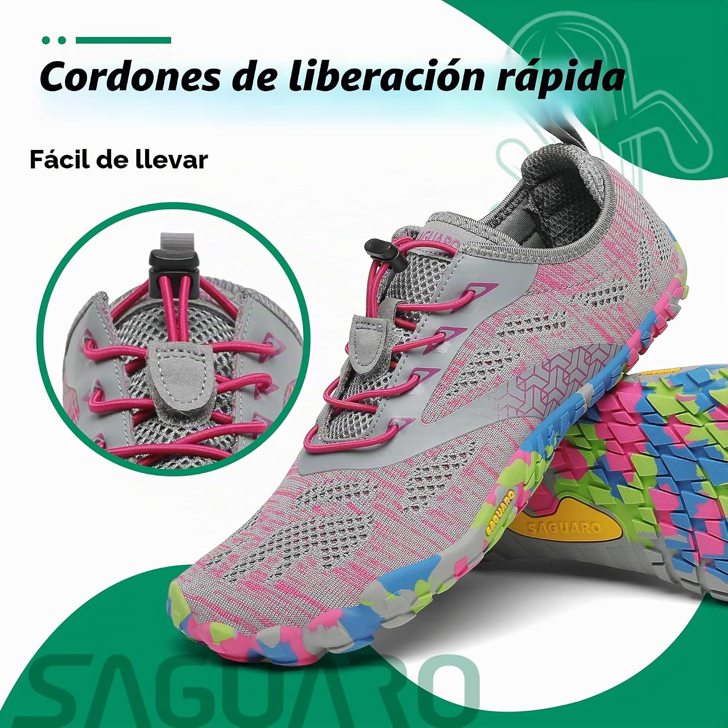 Detalle de SAGUARO Zapatillas barefoot minimalistas unisex para training, trail y agua (Rosa Pink, talla 39)
