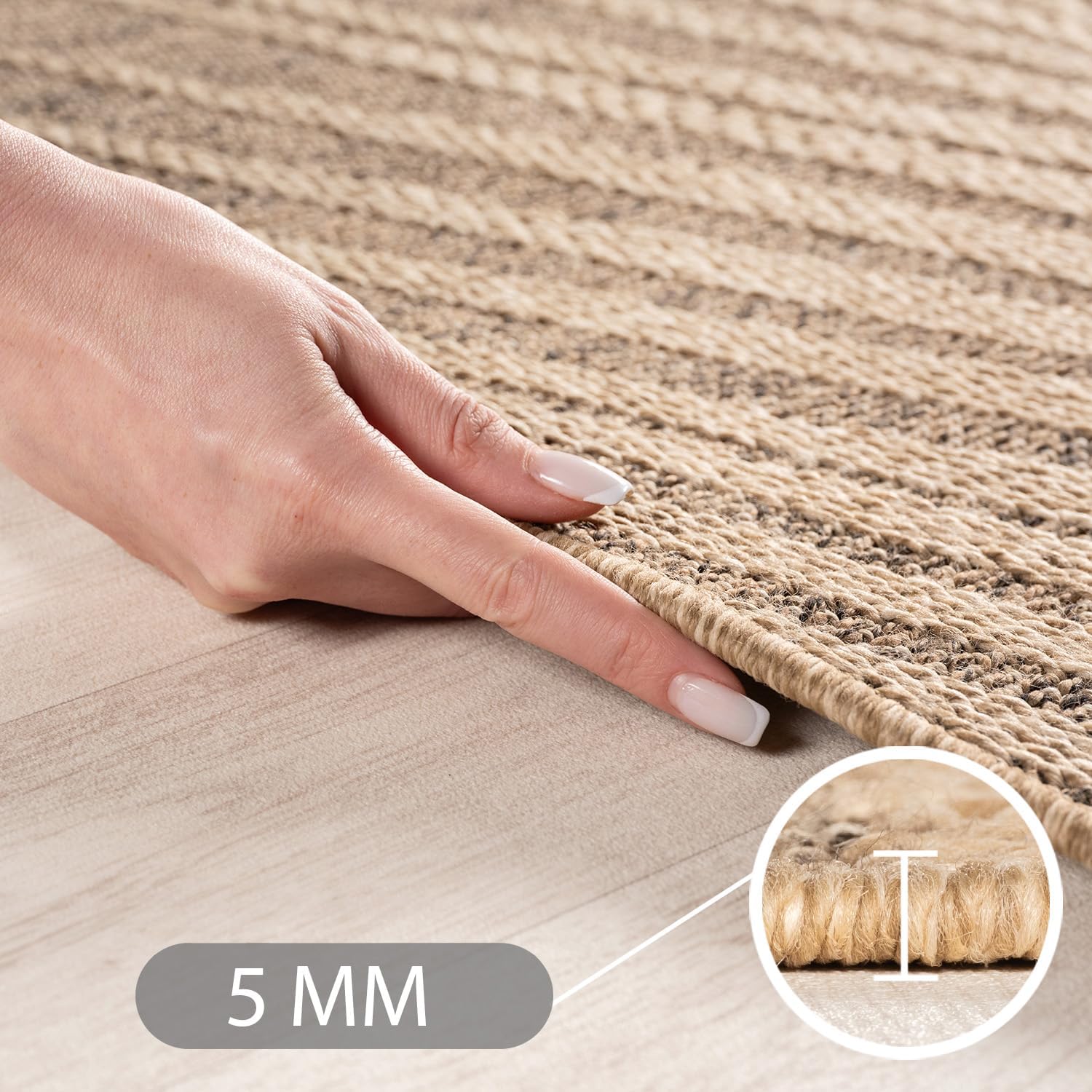 Detalle de SIMPEX Indoor Outdoor Teppich Wetterfest – Natürlicher Jute-Look, 200x290 cm