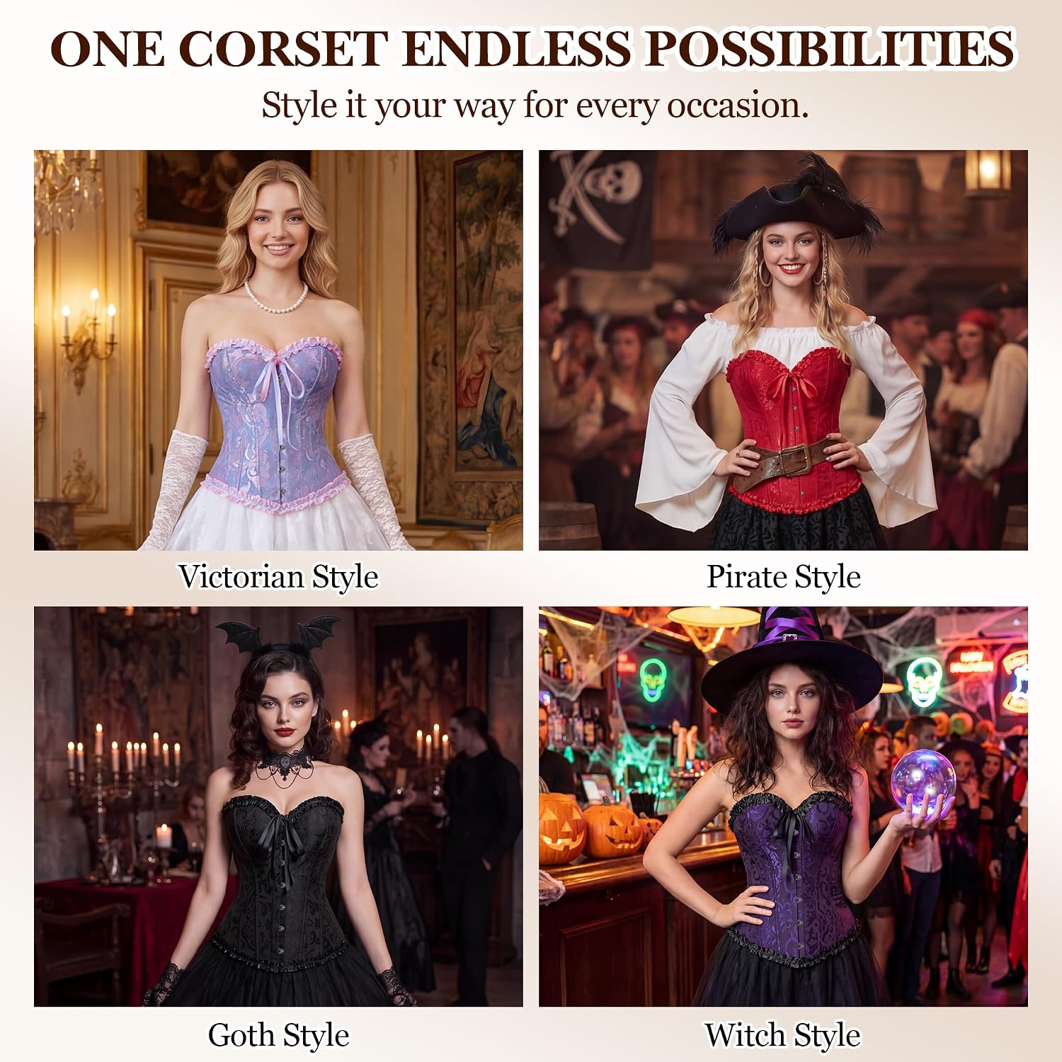 Detalle de Kranchungel Renaissance Corset Top for Women with Lace-Up Back and Sweetheart Neckline