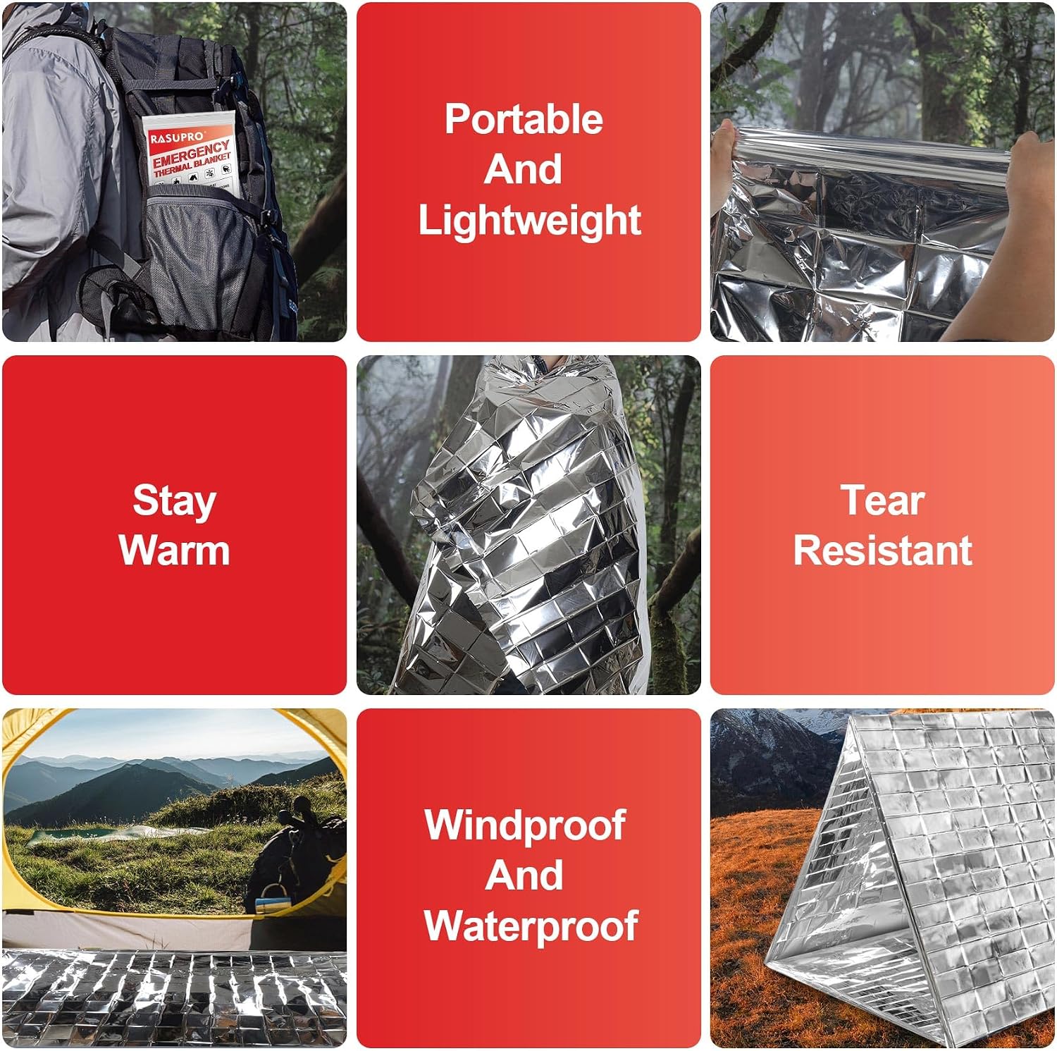 Thumbnail 6 de Rasupro Emergency Blankets, 9-Pack Mylar Thermal Survival Blankets