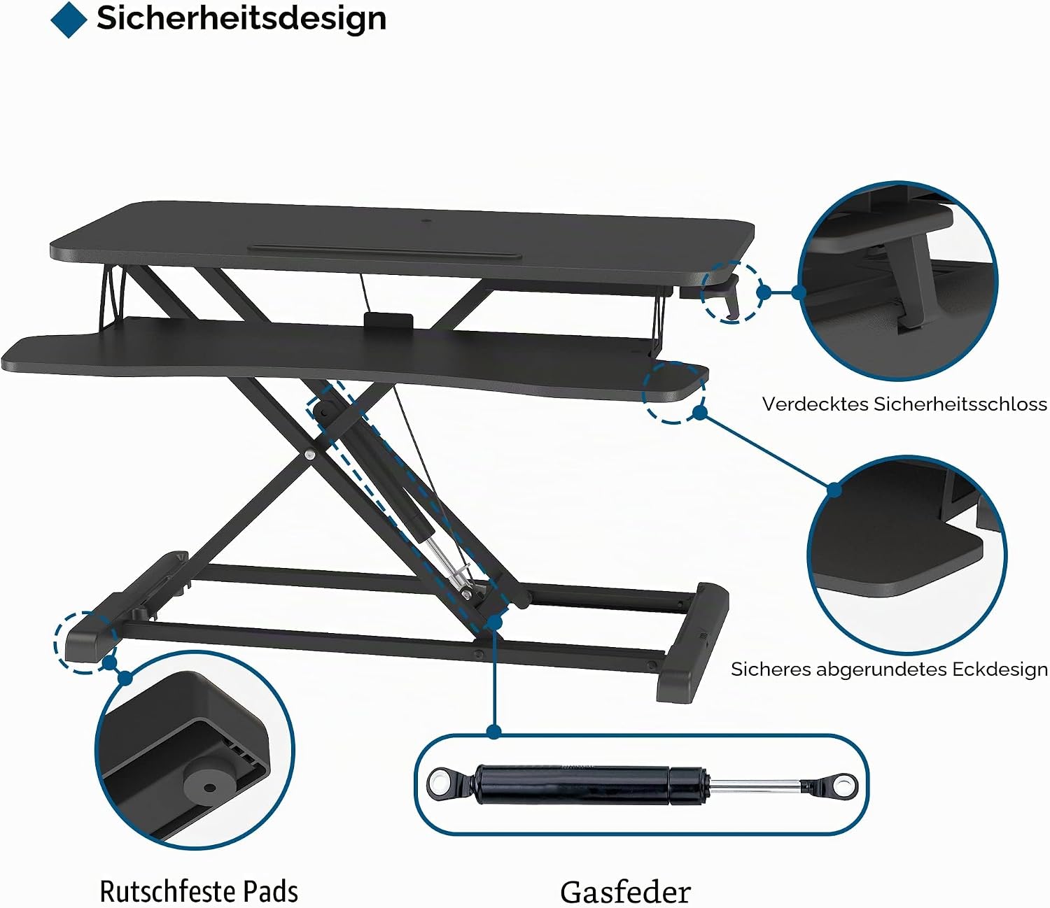 Thumbnail 5 de BONTEC Steh-Sitz Schreibtischaufsatz (Steharbeitsplatz) mit höhenverstellbarer Gasfeder, 80 x 40 cm, 15 kg Tragkraft, Schwarz