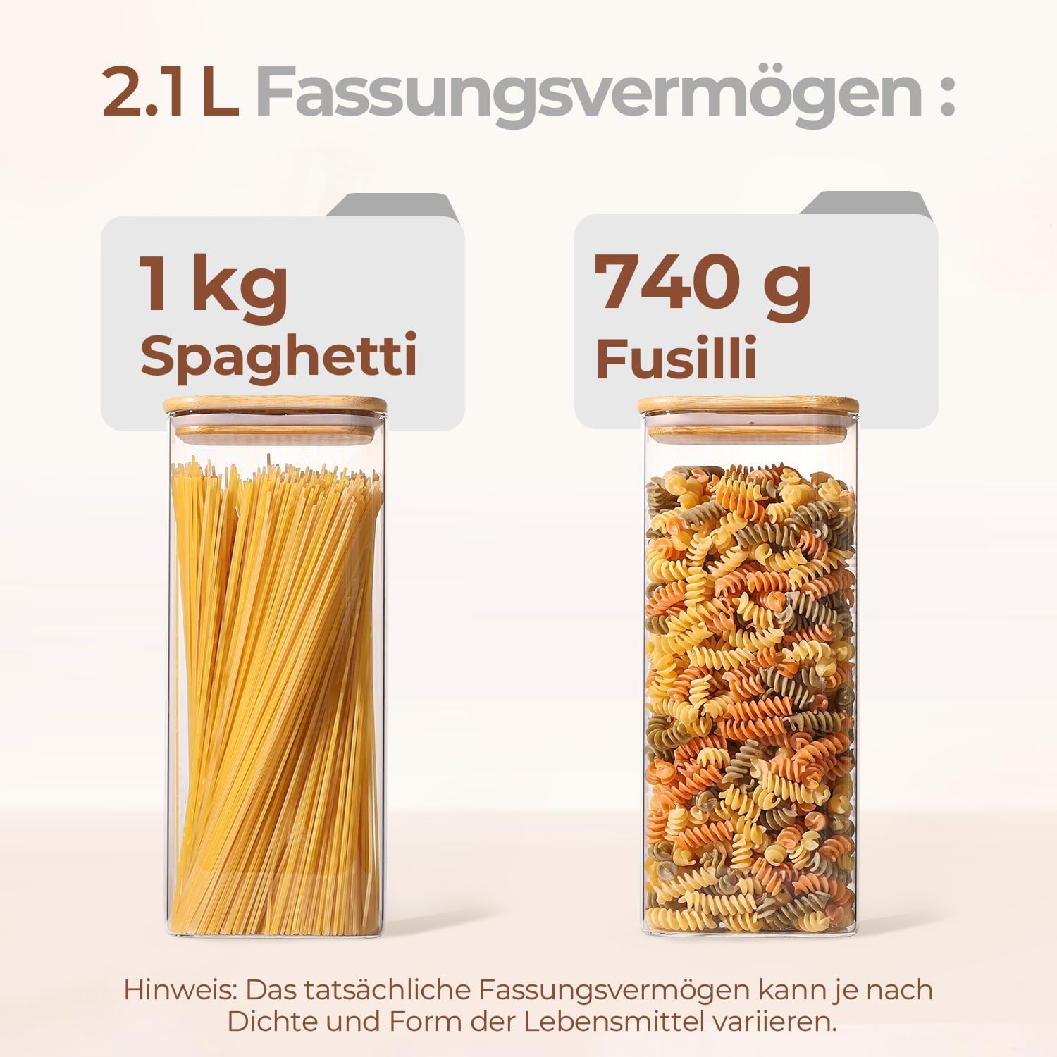 Detalle de ComSaf 3er Set Vorratsgläser mit Deckel (luftdicht) 2,1 l – rechteckige Vorratsdosen aus Glas