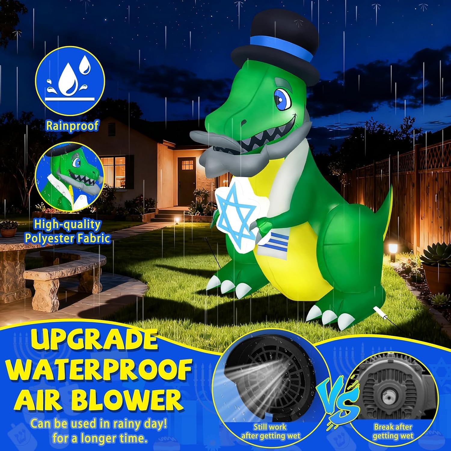 Thumbnail 4 de Kalolary K511 Hanukkah Inflatable Dinosaur with Multicolor LEDs, 5-Foot