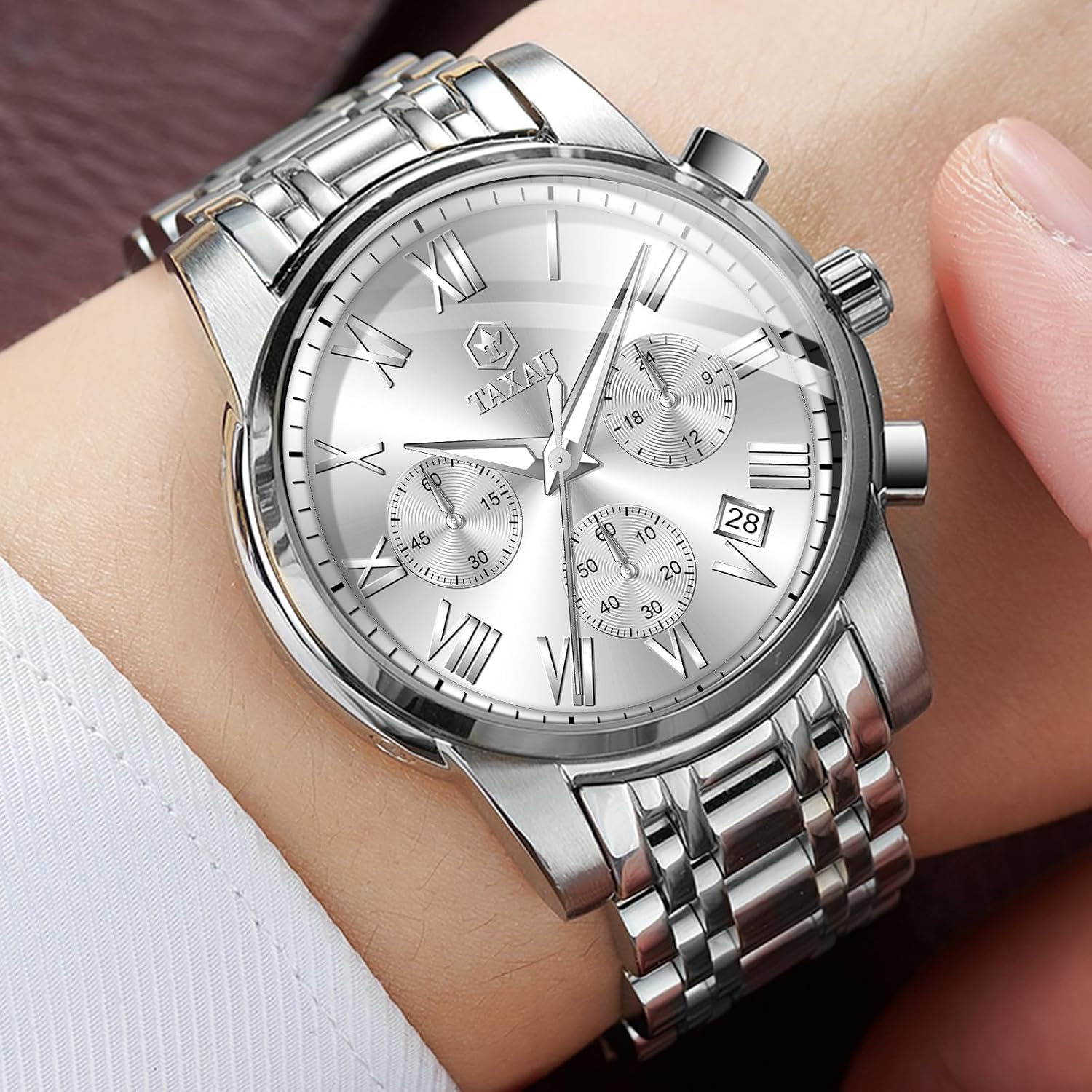 Detalle de Taxau Multifunktionsuhr Herren Edelstahl Chronograph