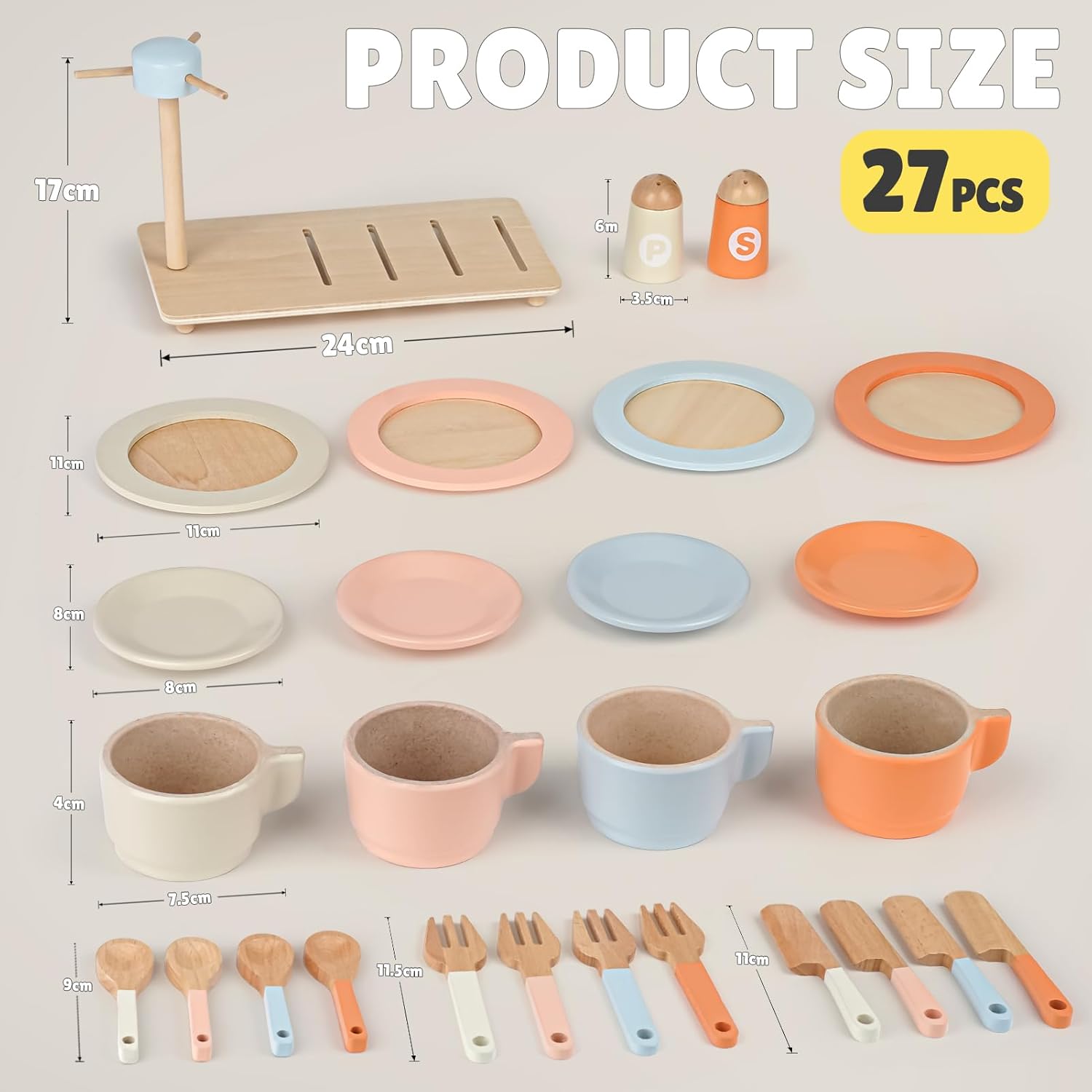 Thumbnail 1 de Dreamon Wooden Tea Set for Toddlers (27 pcs) – Pink play kitchen accessories