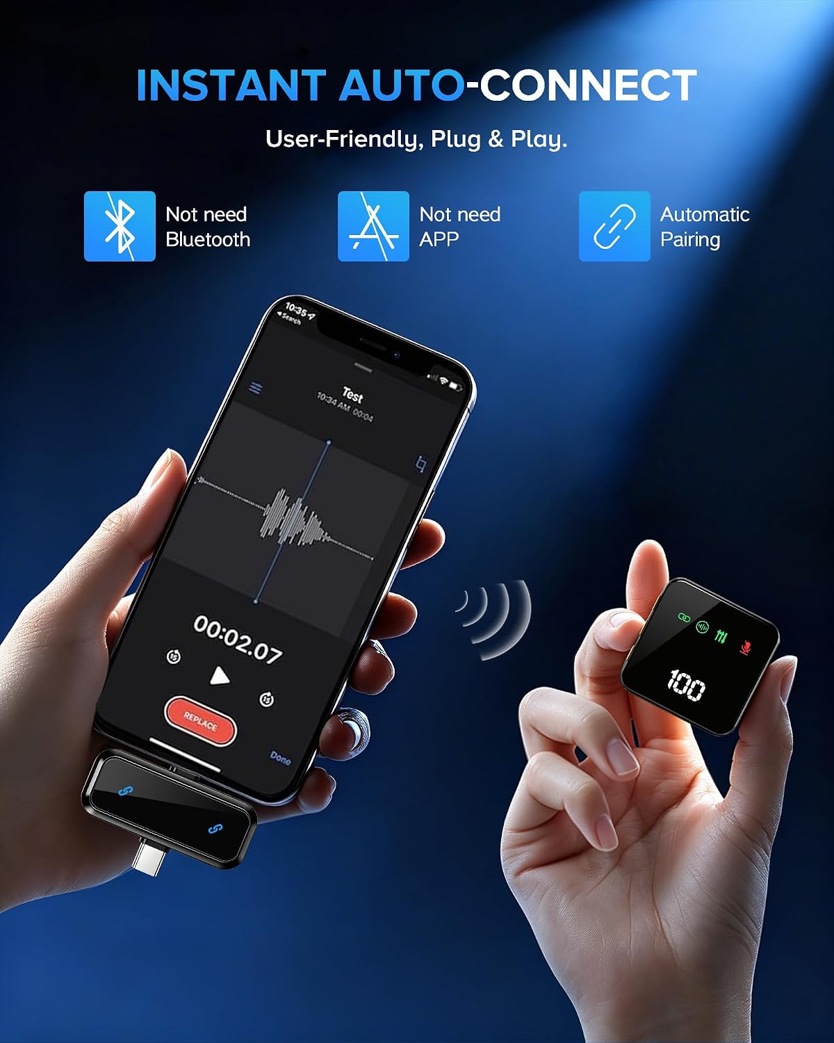 Detalle de Ominoral H41-2Pack Wireless Lavalier Microphone with Charging Case and AI Noise Reduction