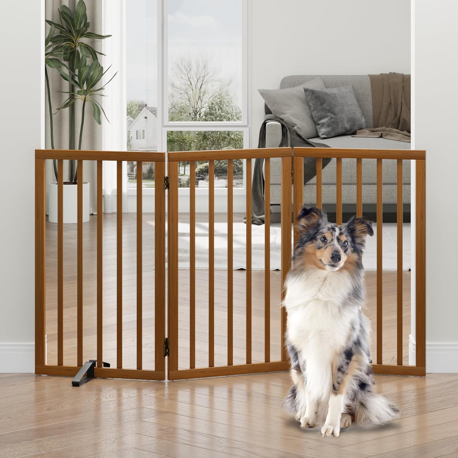 Tall Dog Gates for Doorways 3-Panel Walnut