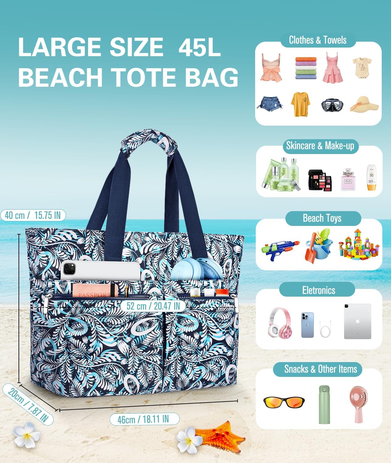 Thumbnail 2 de ENONEO Strandtasche Familie XXL – Wasserdichte Strand- und Reisetasche mit Nassfach