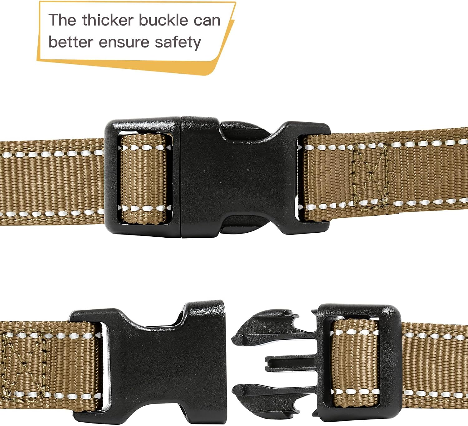 Detalle de HEELE Hundehalsband aus Nylon mit Reflektierendem Band und Neoprenpolsterung – Größe M (34–52 cm), Braun