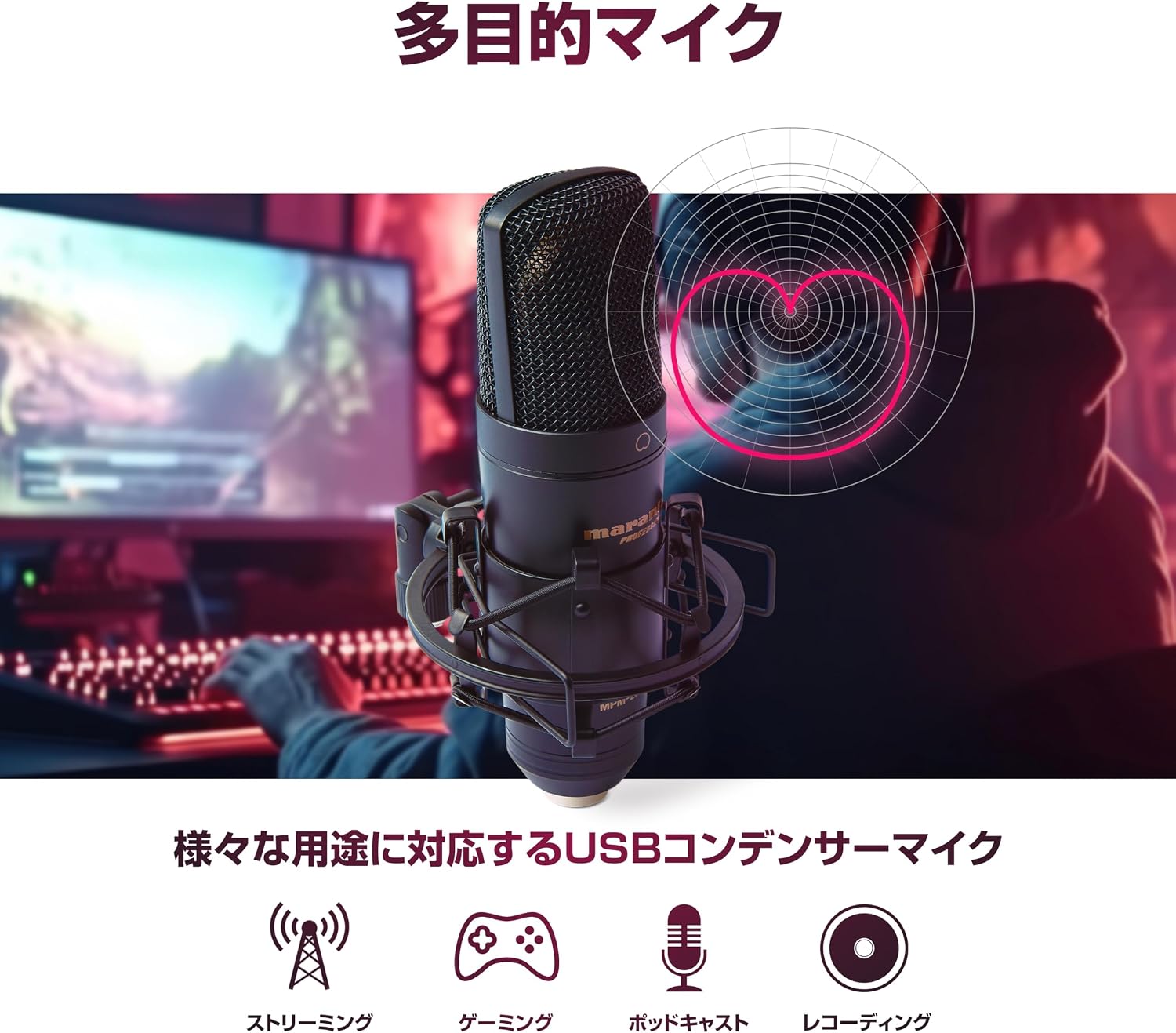 Detalle de Marantz Professional MPM2000U USBコンデンサーマイク、単一指向性・ショックマウント付属