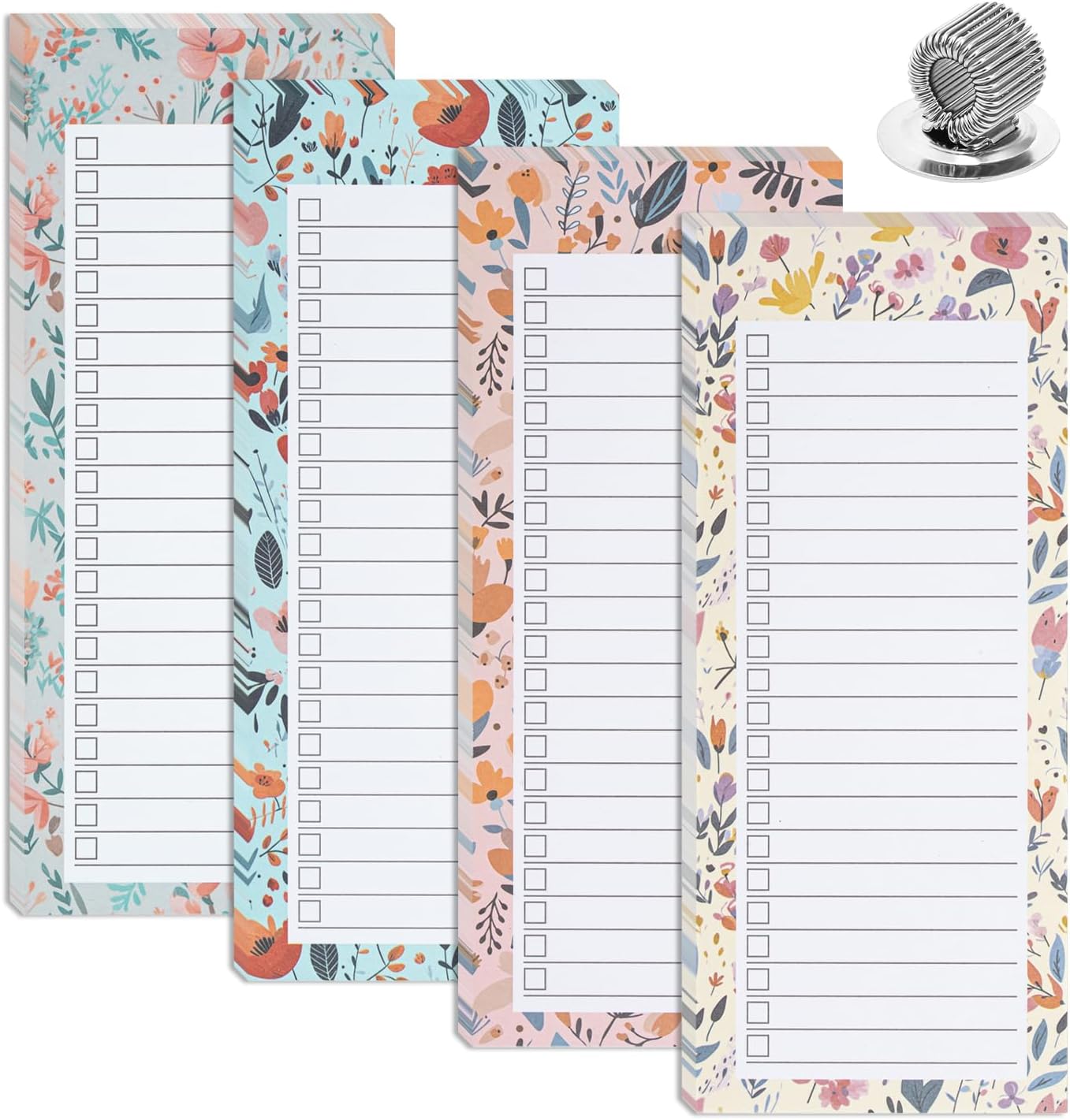 Detalle de YIREG 4-Pack Magnetic Fridge Notepads with Floral Design and Pen Holder