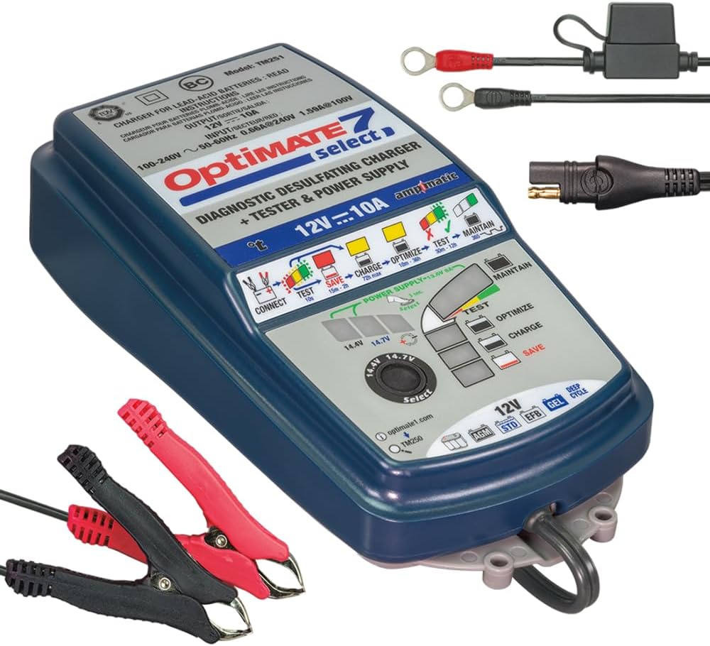 Detalle de OptiMate 7 Select 12V 10A – intelligentes 9-Stufen-Ladegerät für 12V-Blei-Säure- und Deep-Cycle-Batterien
