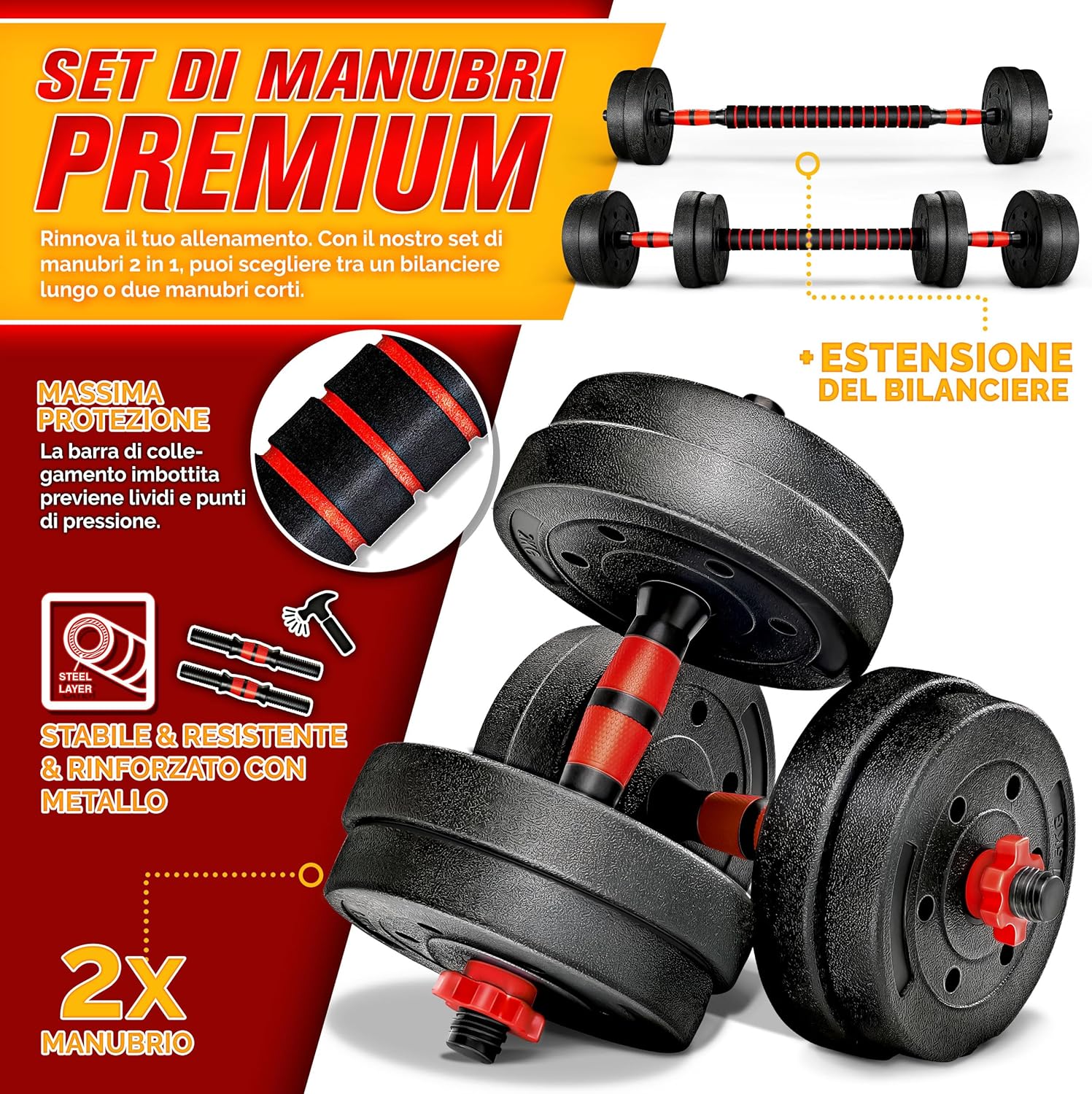 Thumbnail 1 de RE:SPORT Set di manubri 2 in 1 15-40 kg – Manubri regolabili con raccordo da 300 mm