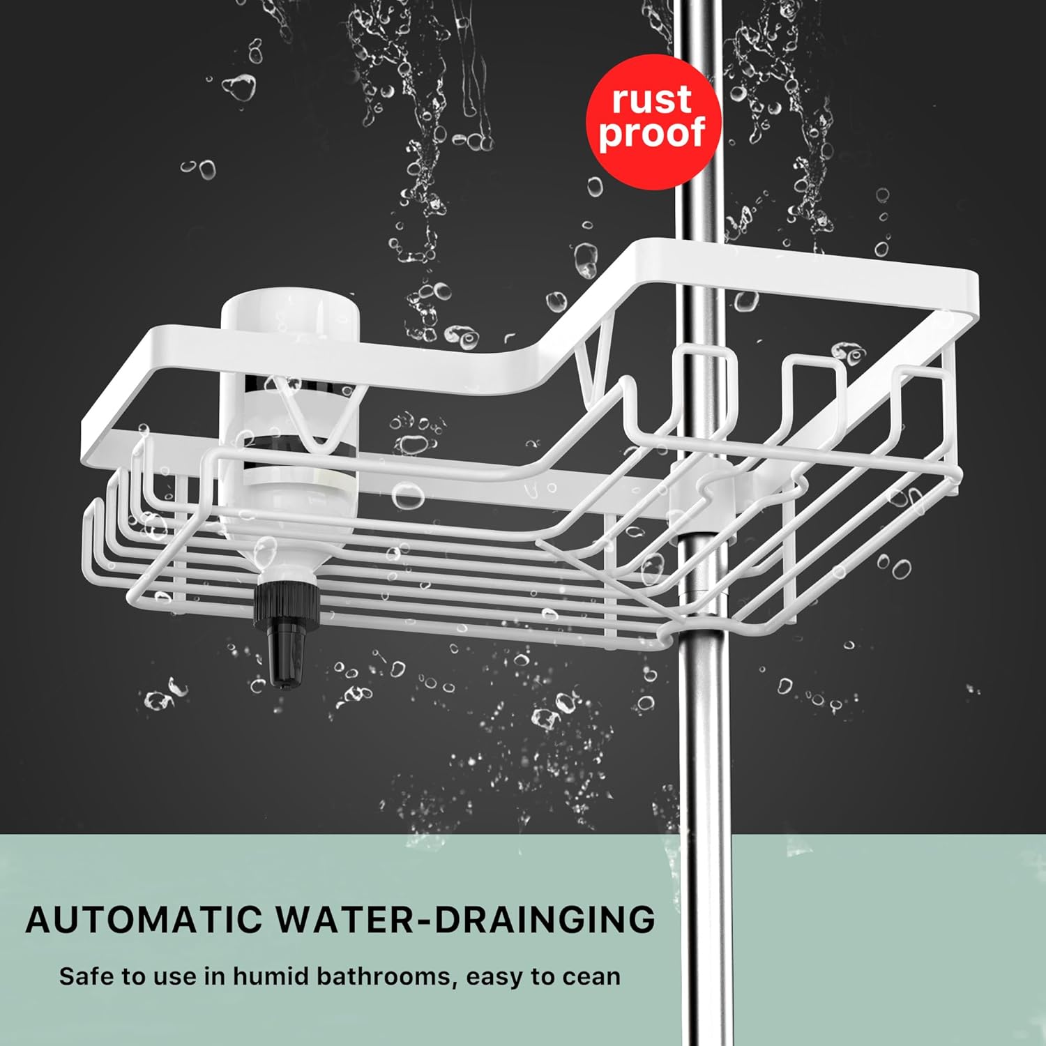 Thumbnail 3 de KEGII Telescopic Corner Shower Caddy (Stainless Steel) with Soap Holder, Hooks and No-Drill Tension Rod Shelf