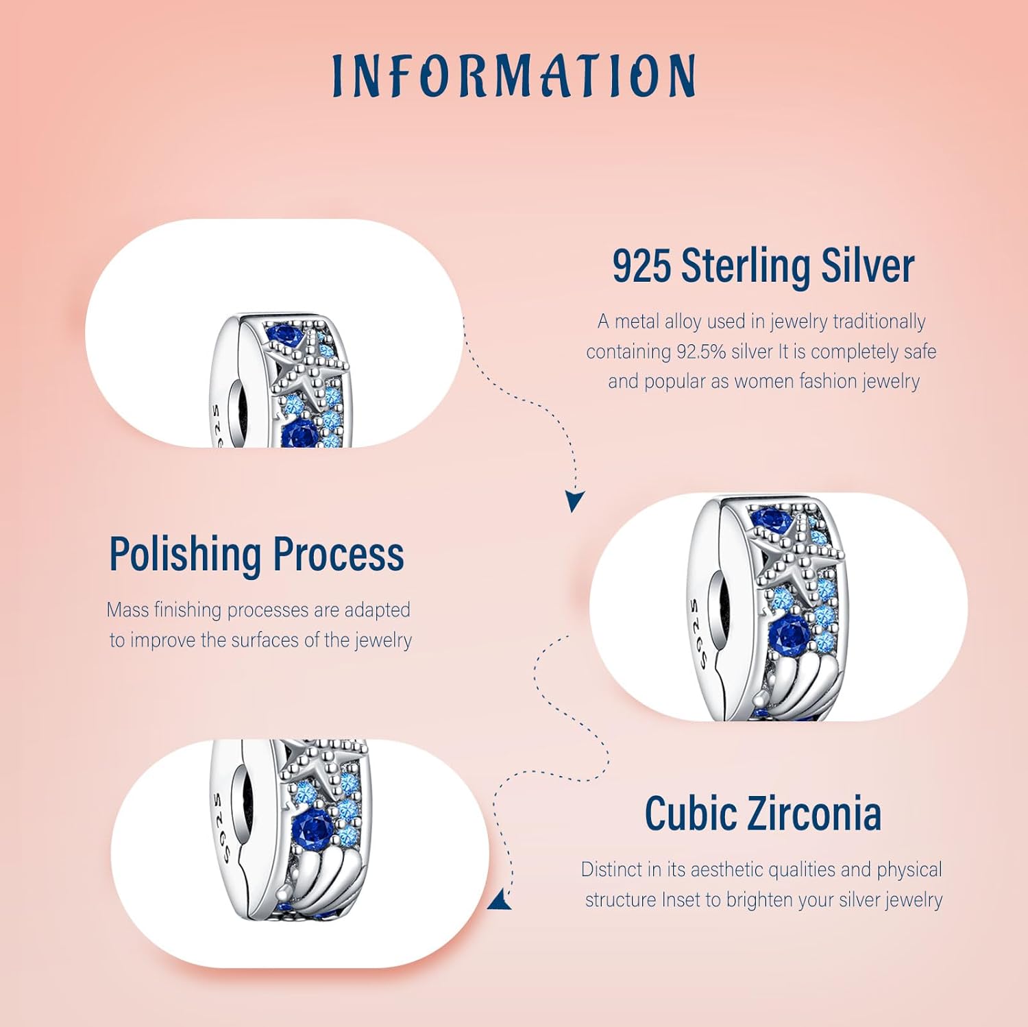 Thumbnail 2 de Amuefer Clip Spacer Charms aus 925 Sterling Silber – Pink Pavé Shell für Armbänder und Ketten