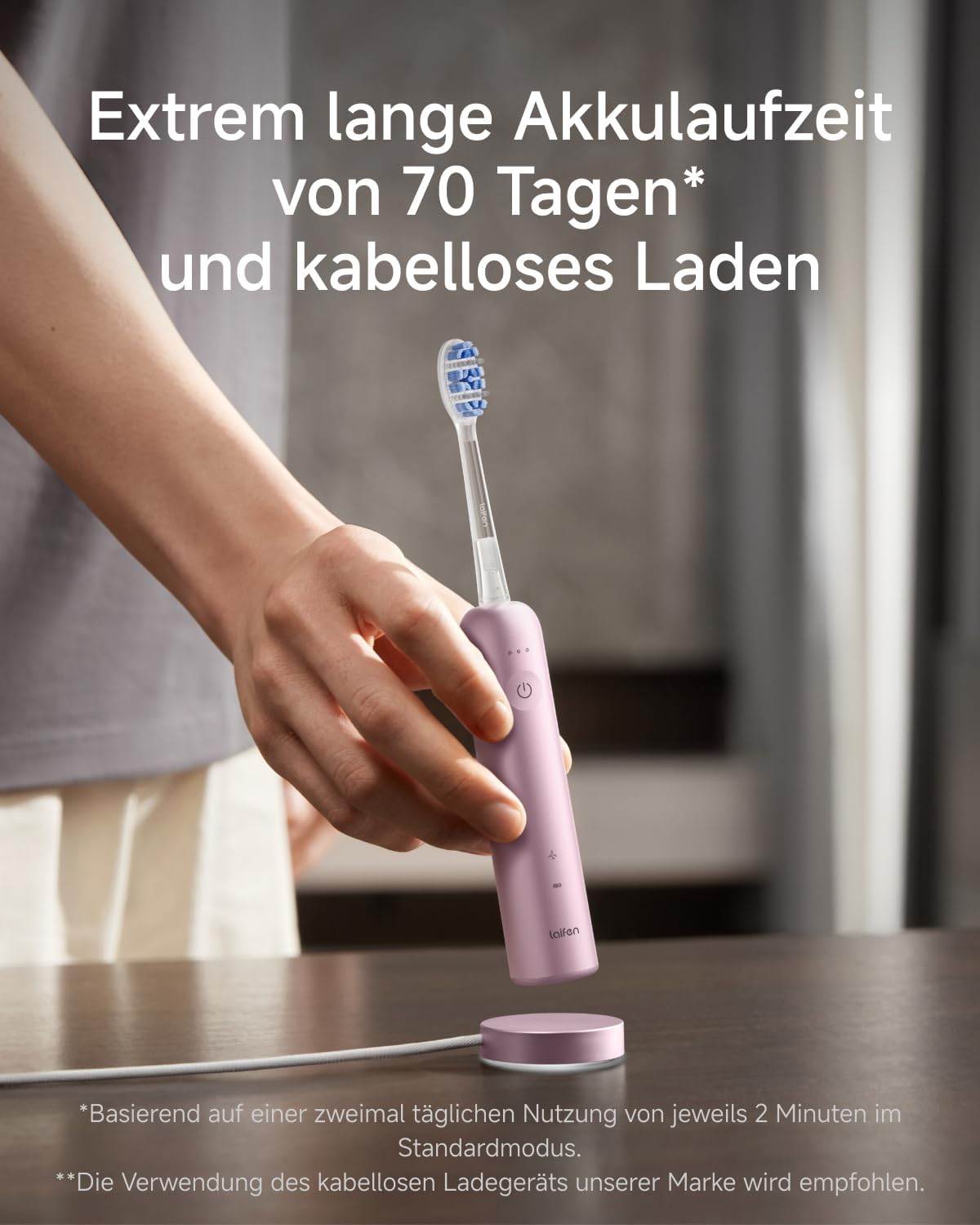 Thumbnail 5 de Laifen Wave Pro Elektrische Zahnbürste – 60° WaveMotion, 66.000 Vpm, 70 Tage Akku, inkl. 2 Pro-Köpfe (Alu Rosa)